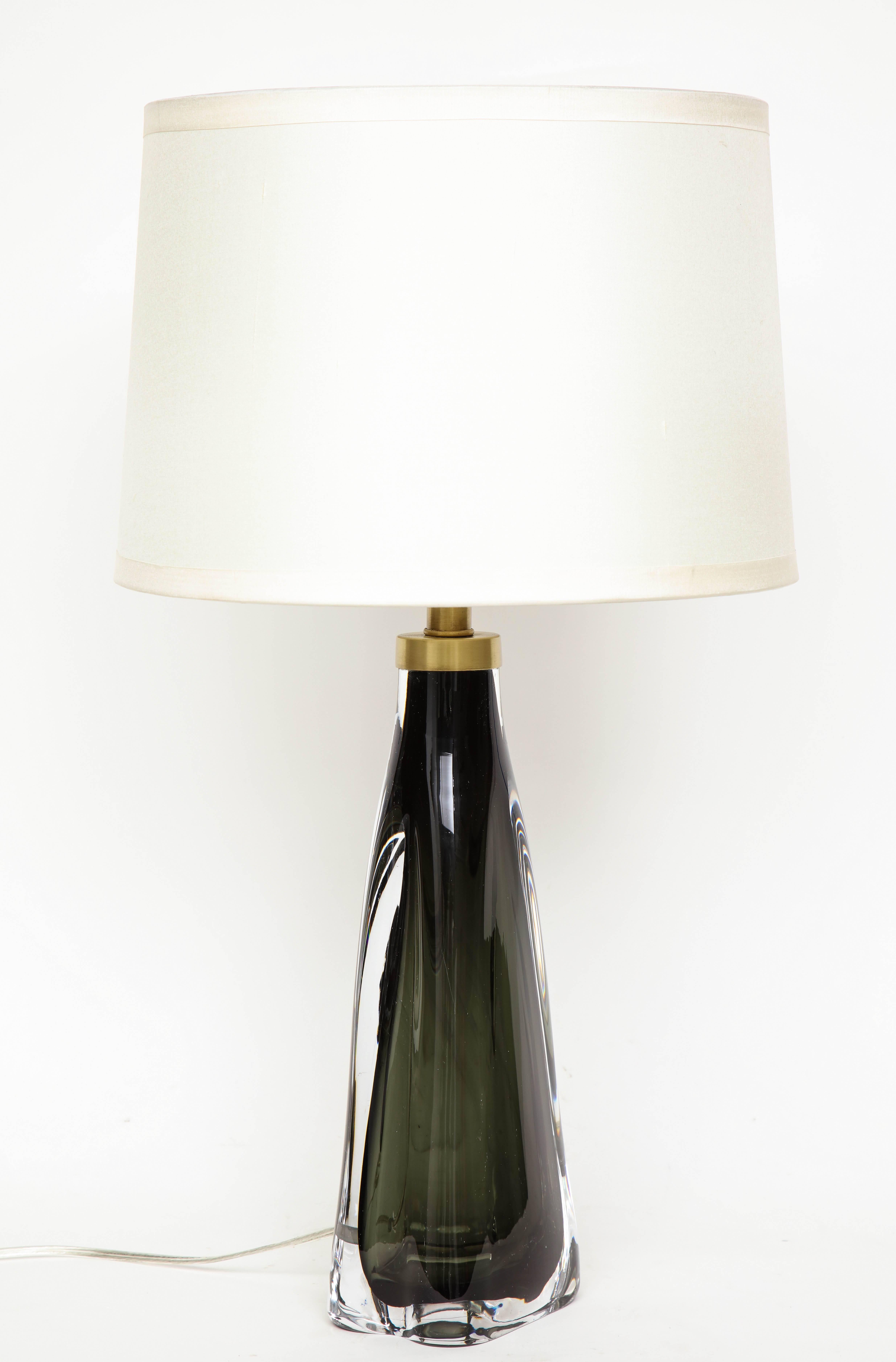 Swedish Nils Landberg/Orrefors Dark Bottle Green Lamps For Sale