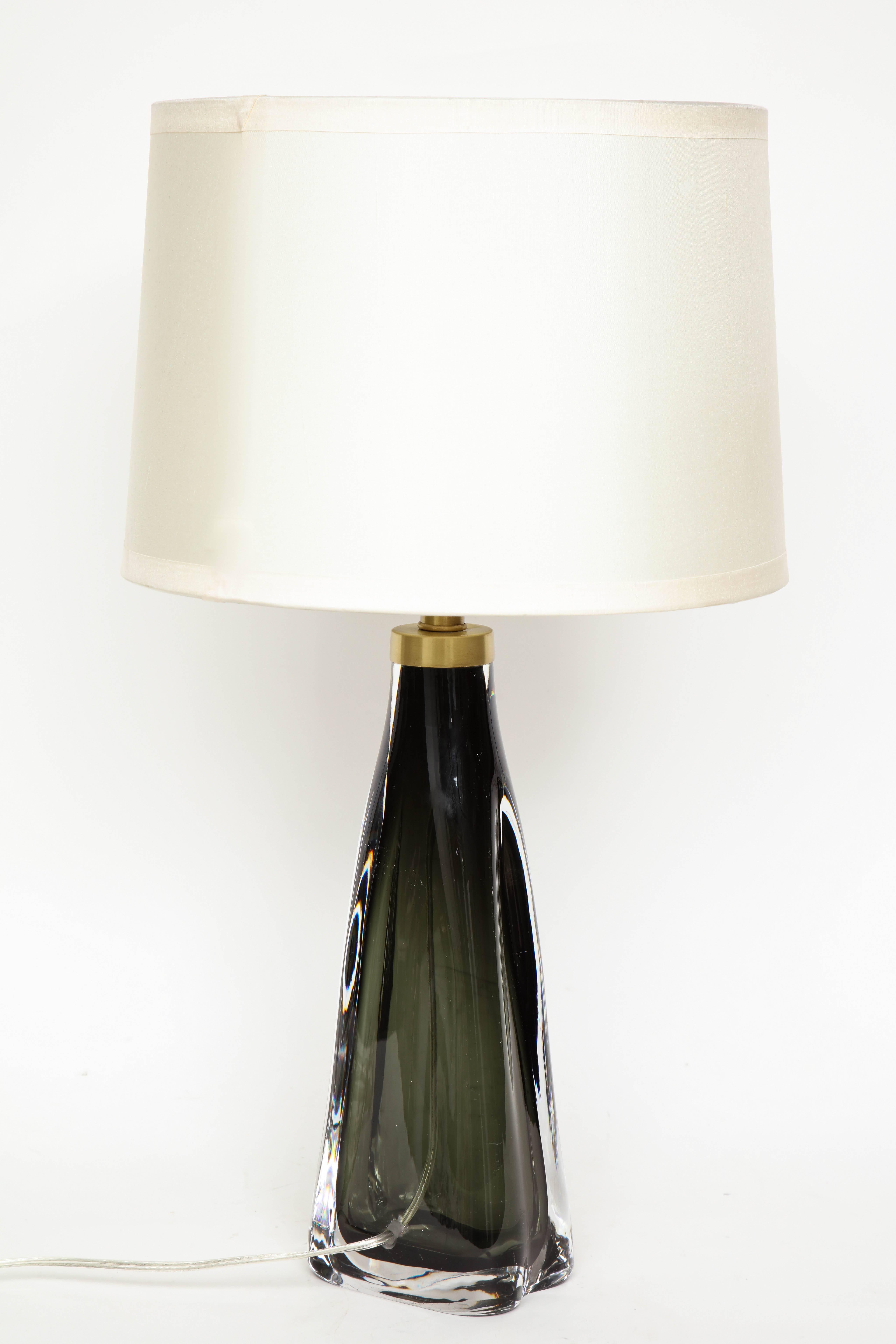 Nils Landberg/Orrefors Dark Bottle Green Lamps In Excellent Condition For Sale In New York, NY