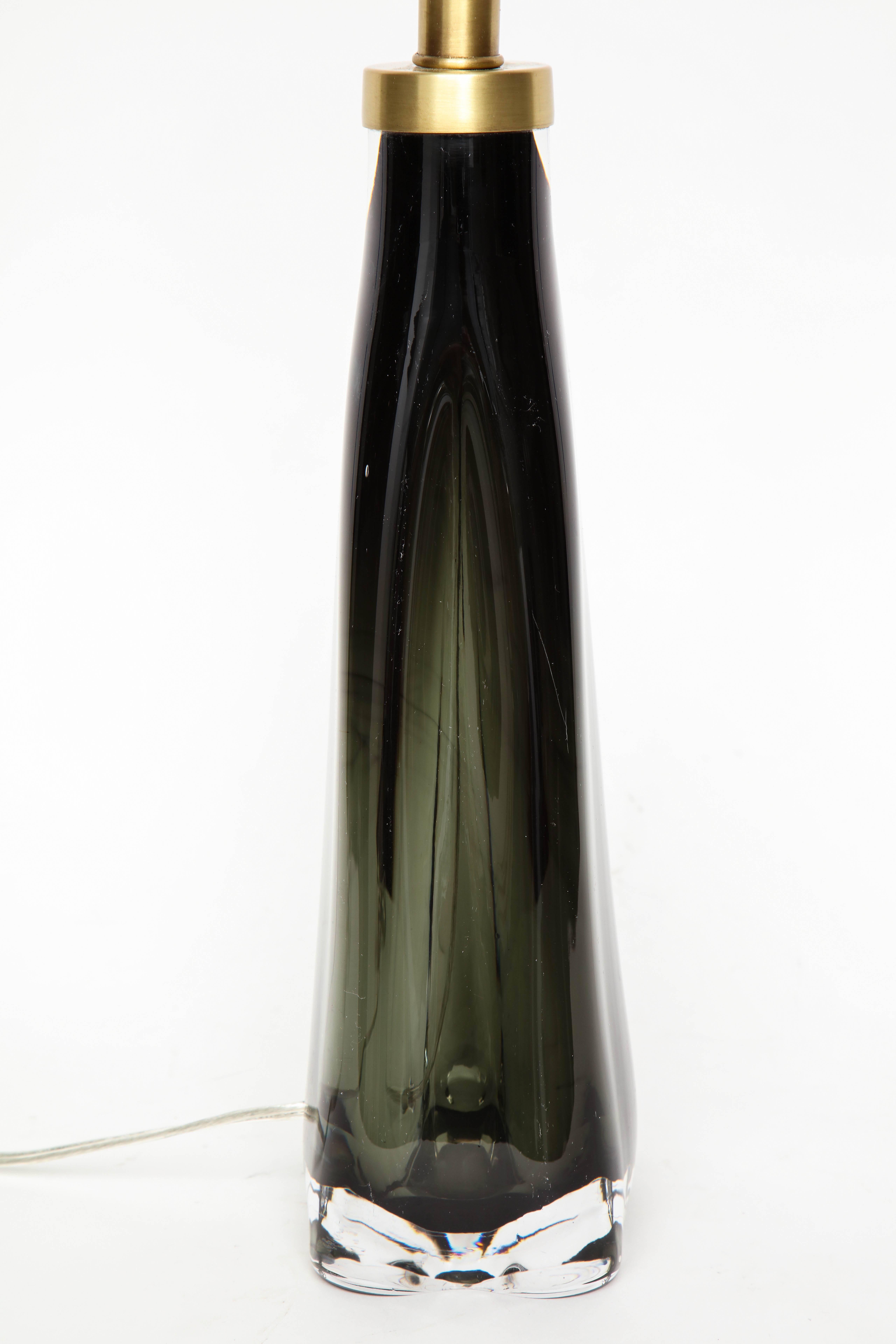 Brass Nils Landberg/Orrefors Dark Bottle Green Lamps For Sale