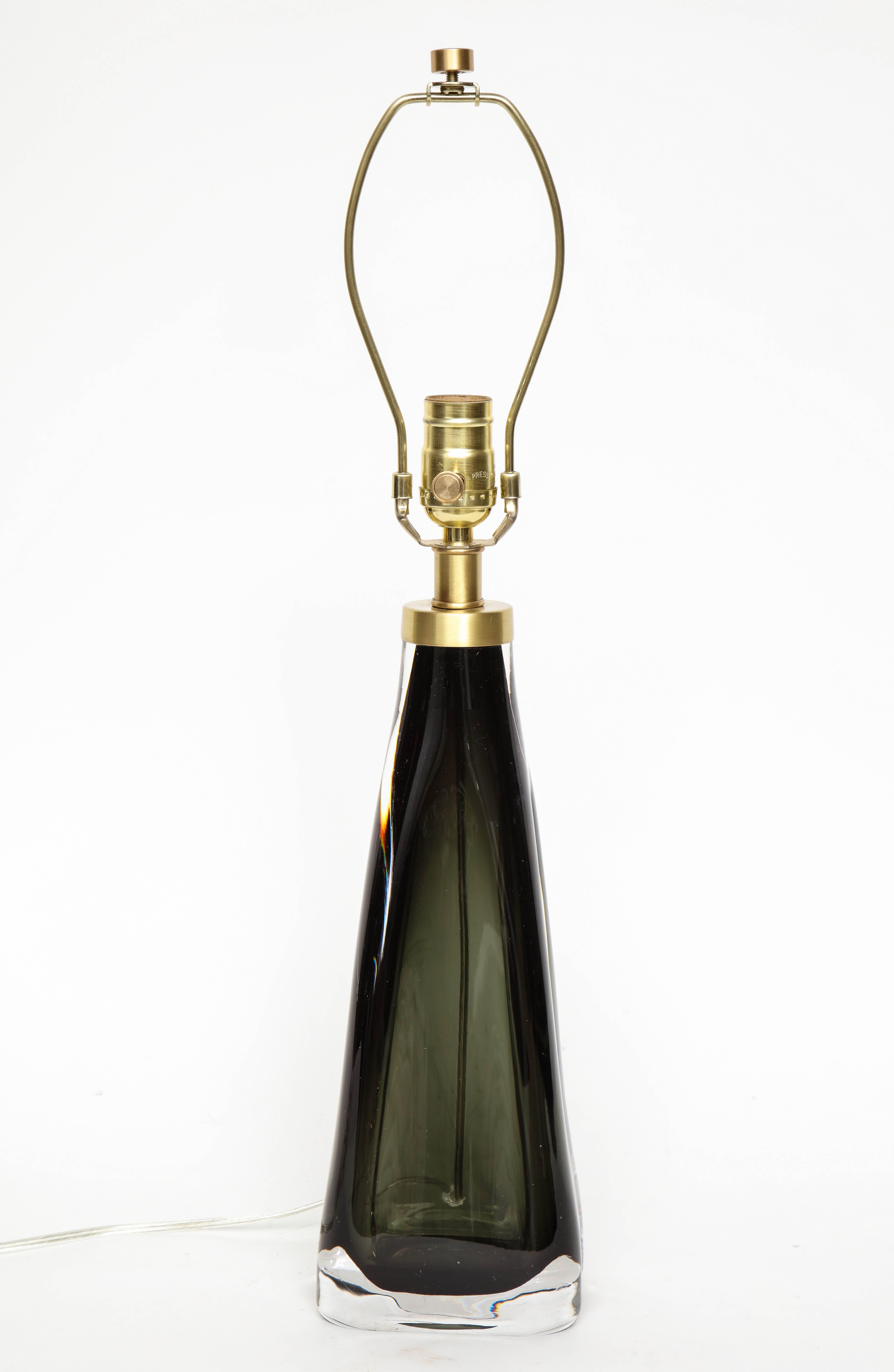 Nils Landberg/Orrefors Dark Bottle Green Lamps For Sale 1