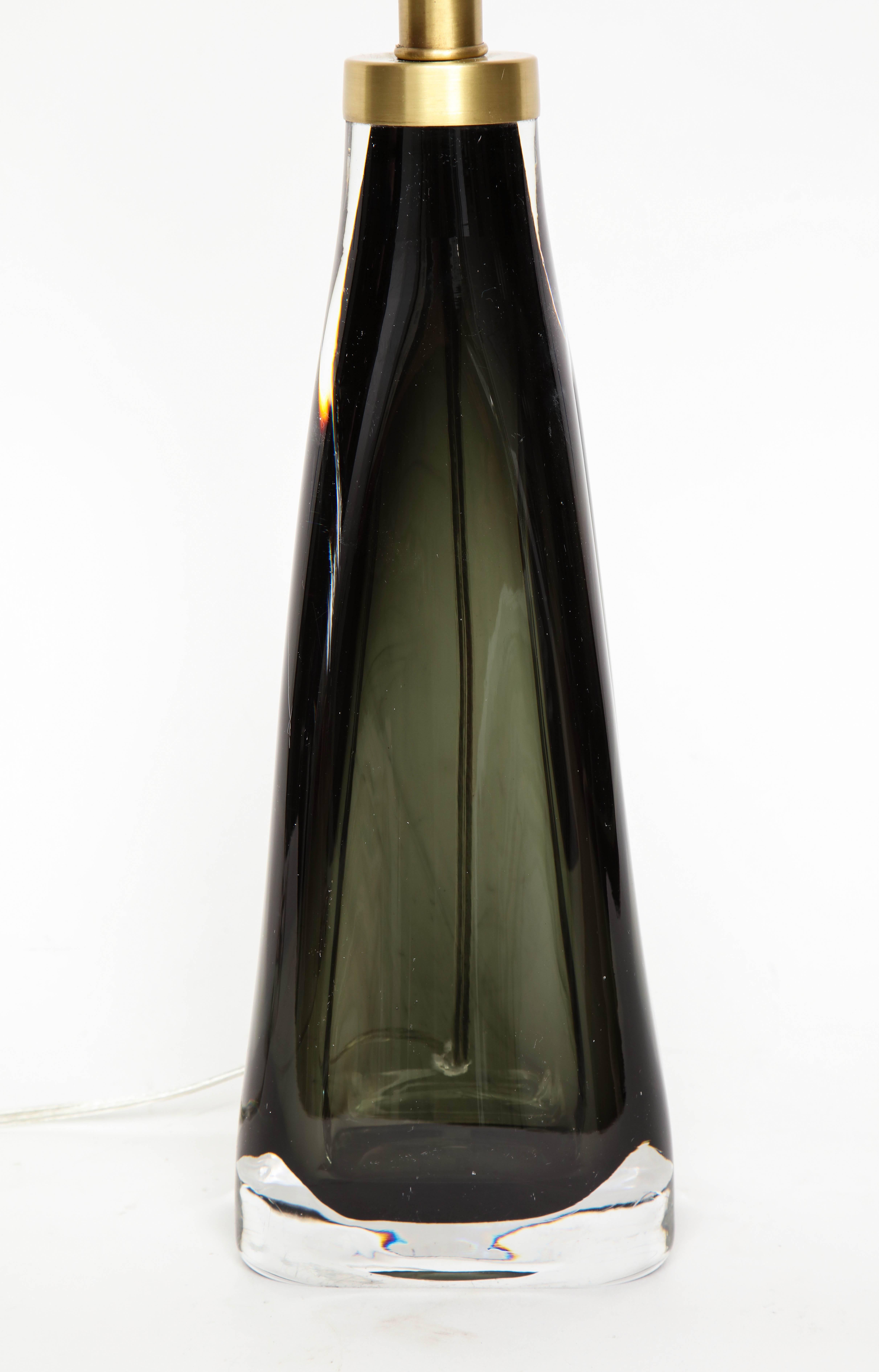 Nils Landberg/Orrefors Dark Bottle Green Lamps For Sale 2
