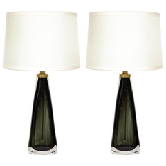 Nils Landberg/Orrefors Dark Bottle Green Lamps