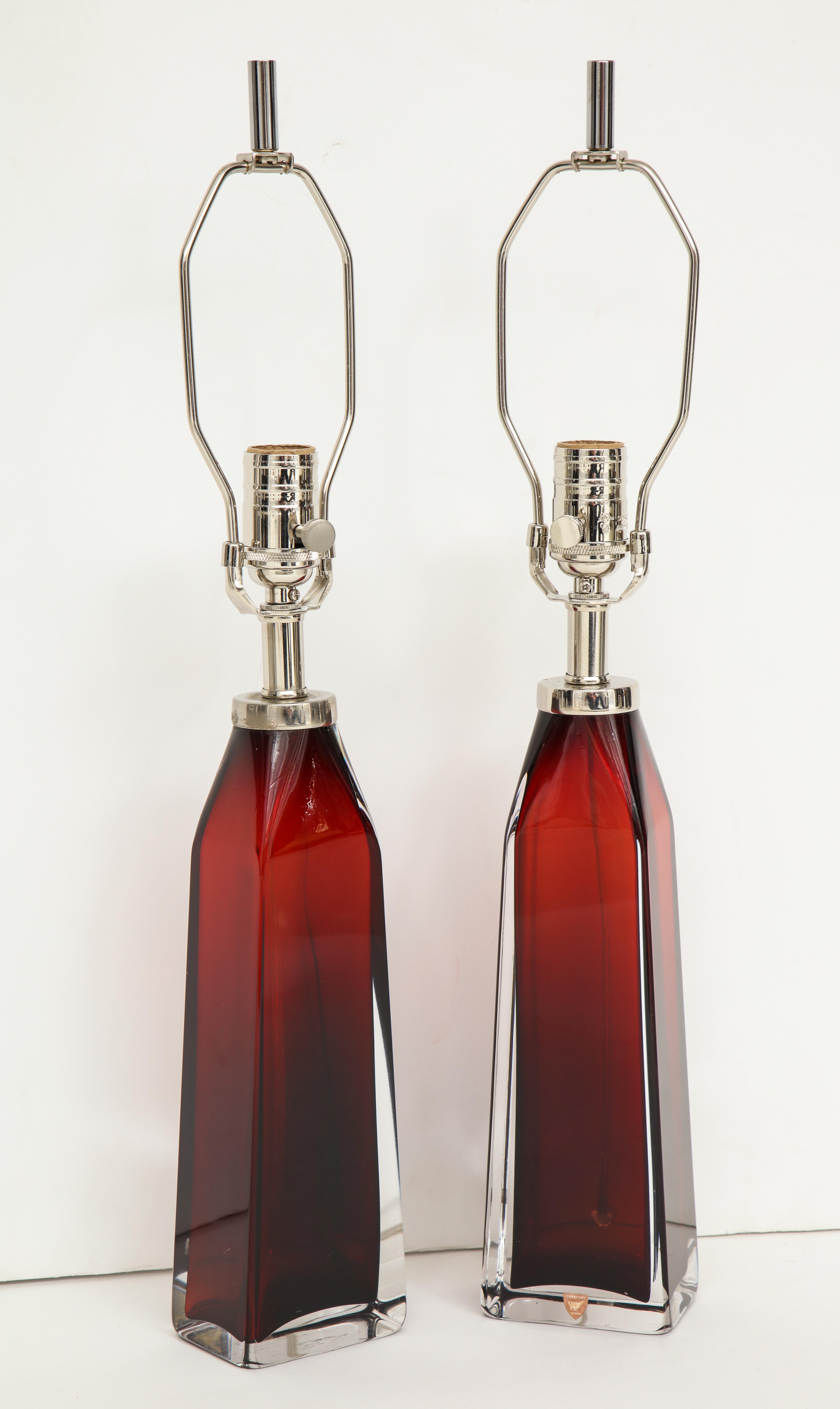 Swedish Nils Landberg, Orrefors Crimson Red Crystal Lamps For Sale