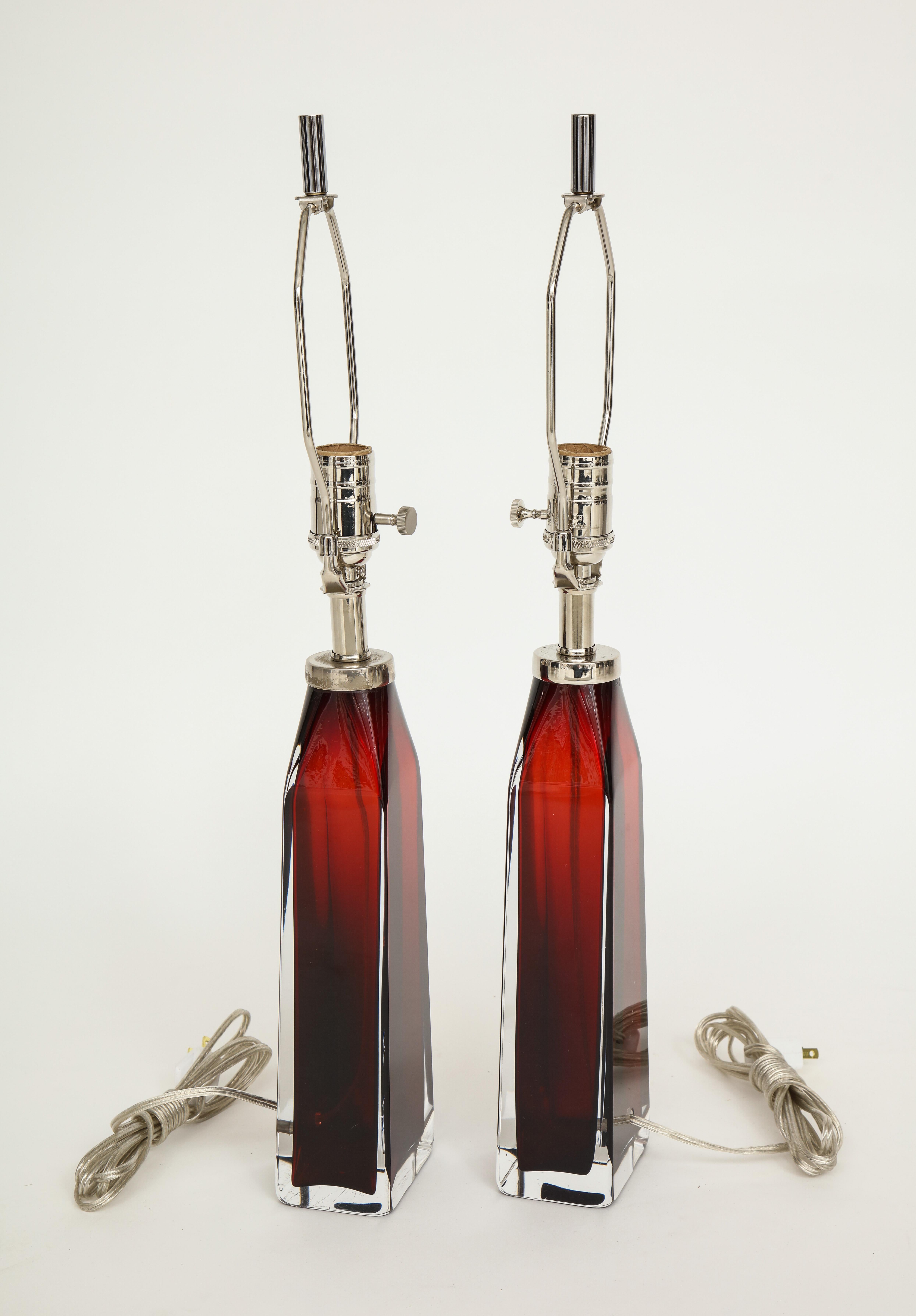Nils Landberg, Orrefors Crimson Red Crystal Lamps In Excellent Condition For Sale In New York, NY