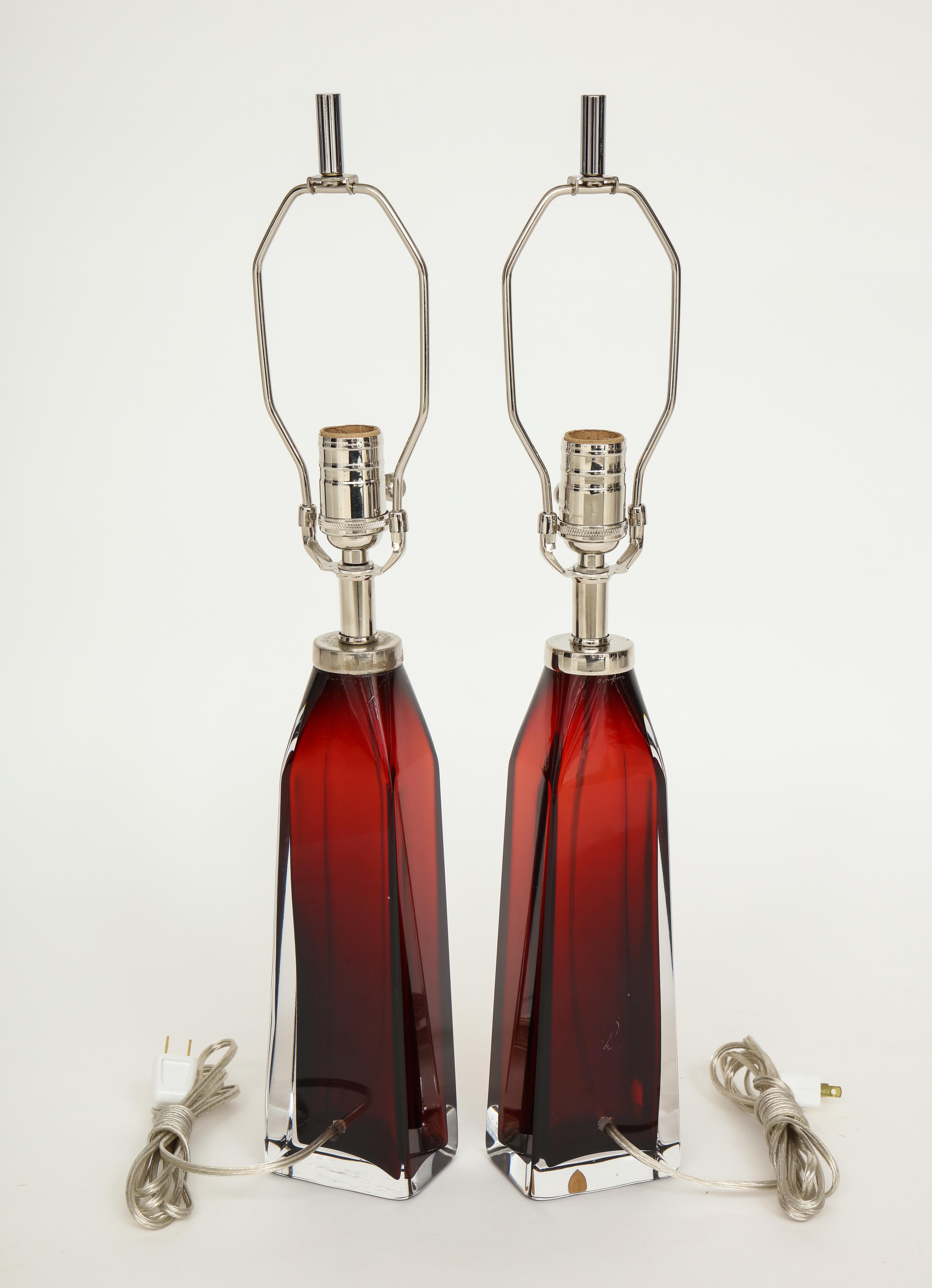 20th Century Nils Landberg, Orrefors Crimson Red Crystal Lamps For Sale
