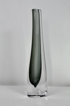 Nils Landberg Sommerso Glass Vase, Gray and Green, Orrefors, 1950