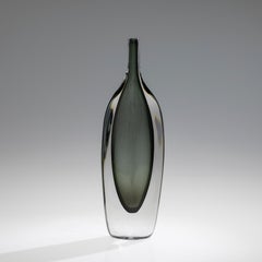 Nils Landberg Scandinavian Modern Glass Green Vase Orrefors Unique Freeblown