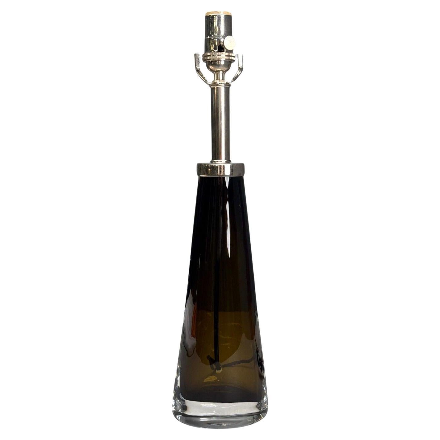 Nils Landberg, moderne suédois, verre teinté brun, lampe de table, Suède, années 1970