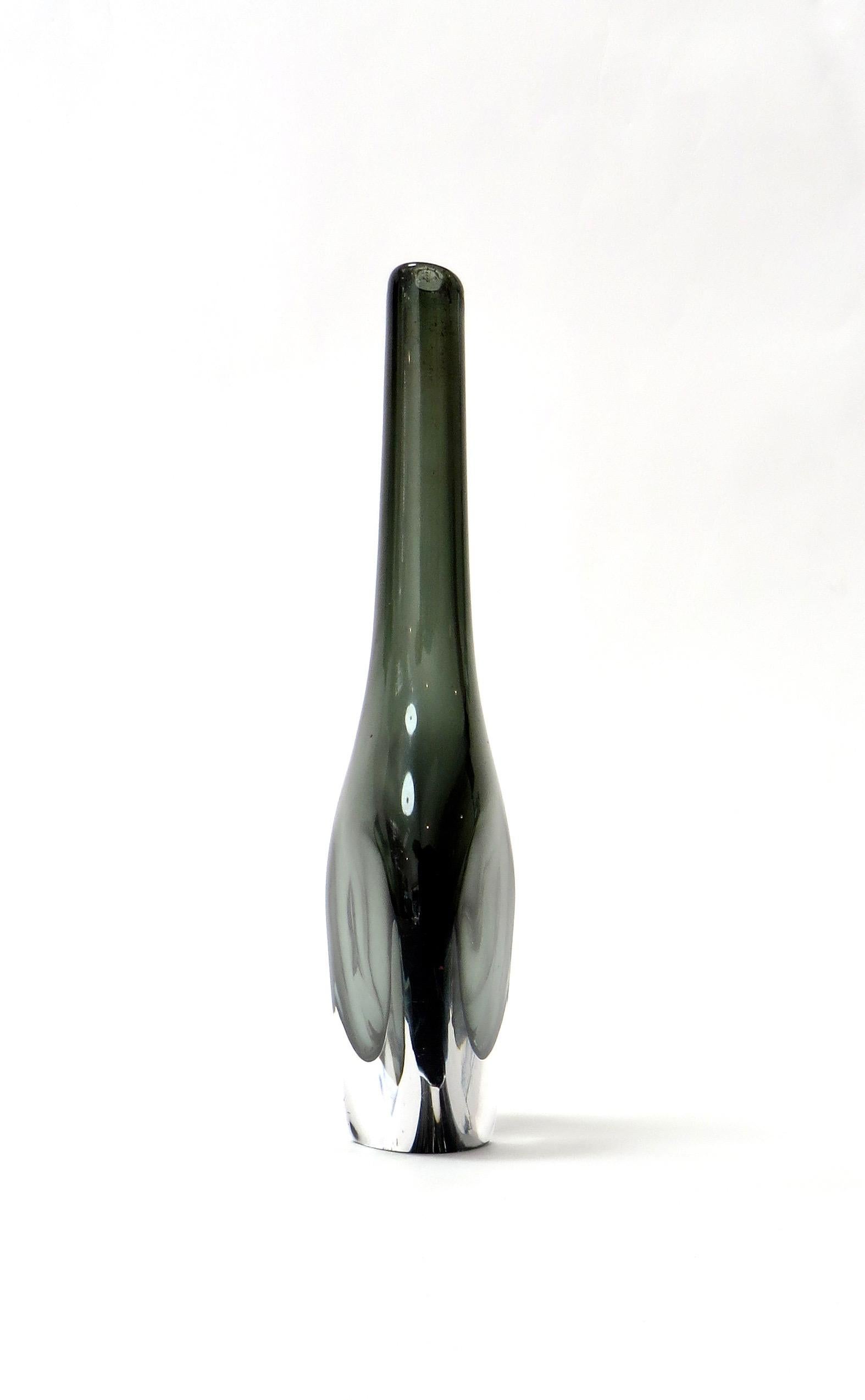 A Swedish vintage 'Sommerso' glass dusk vase by Nils Landberg for Orrefors, circa 1950s. The piece has a smoked charcoal interior, cased within a clear glass layer. Very good vintage condition, with age appropriate wear, including some scratches to