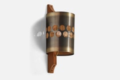 Nils Ledung, Wall Light, Brass, Teak, Raffia, Sweden, 1960s