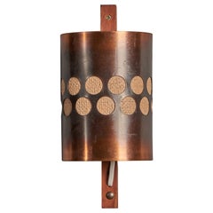 Nils Ledung, Wall Light, Copper, Oak, Raffia, Sweden, 1960s
