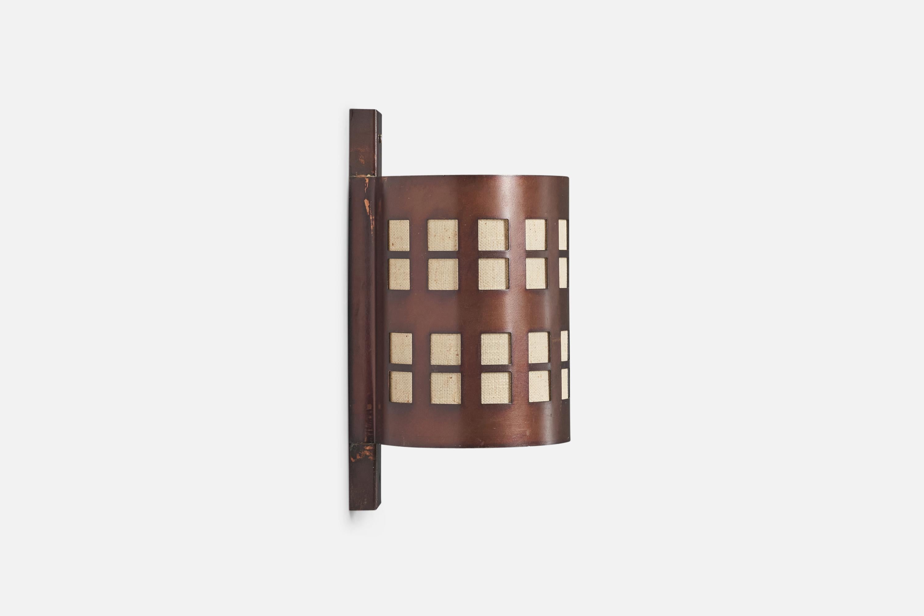 Swedish Nils Ledung, Wall Lights, Copper, Burlap, Sweden, 1970s