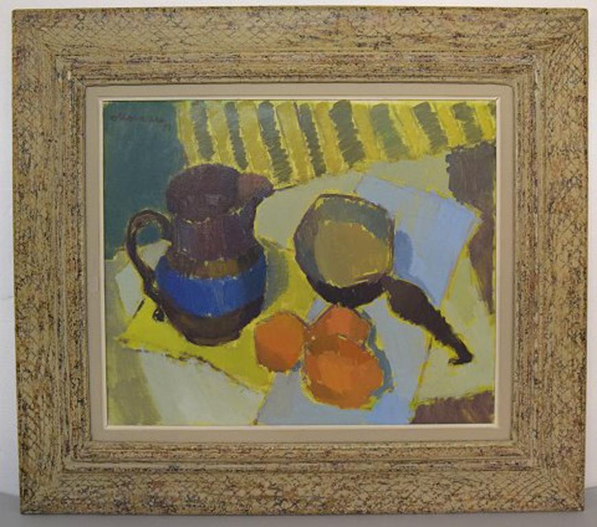 Nils Moreau, Swedish artist. Modernist still life with jug and oranges. Oil on canvas.
In very good condition.
Signed.
Measures: 54 x 45 x 14 cm.