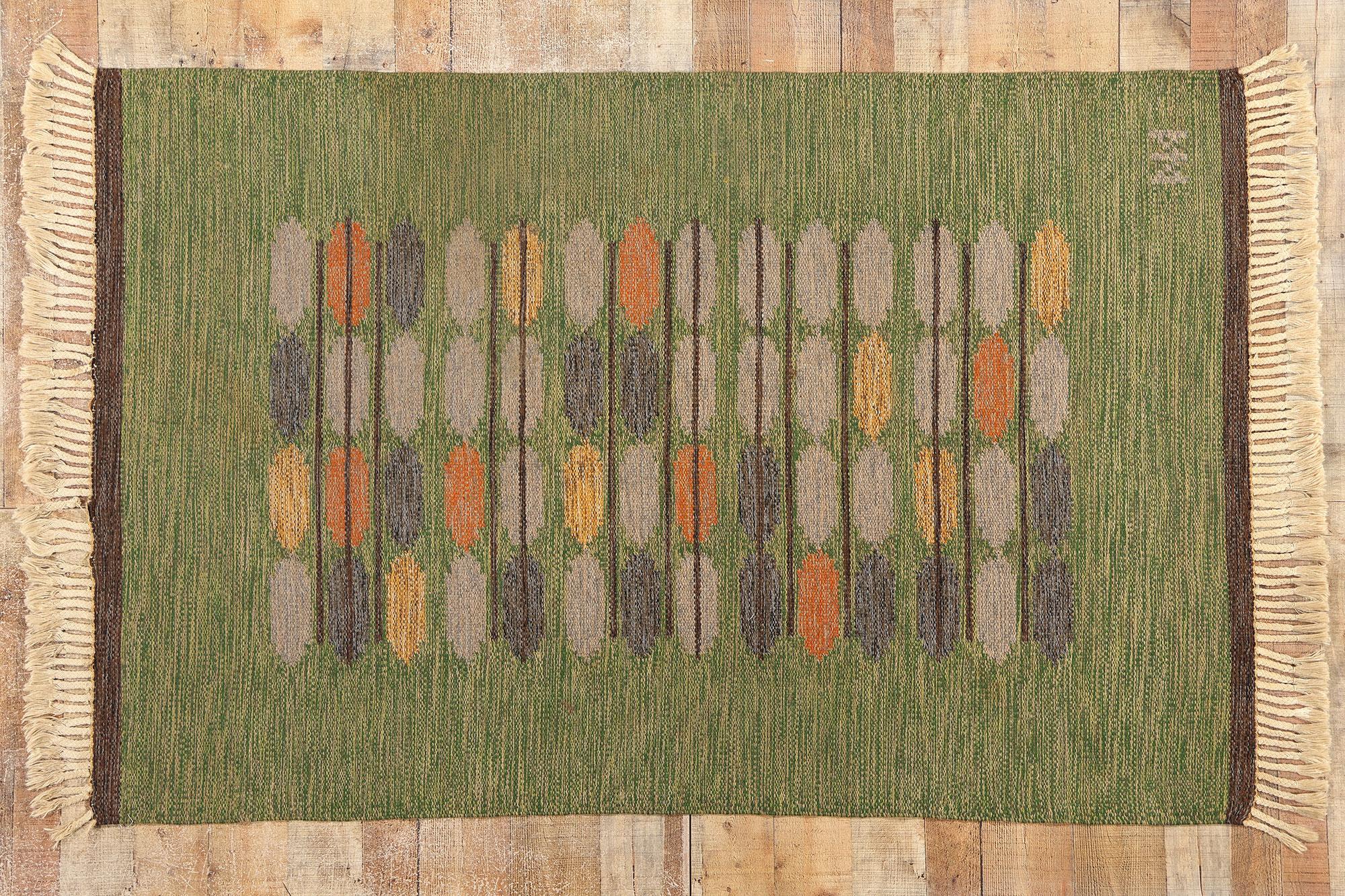 1950's Nils Nilsson Swedish Green Scandinavian Finnish Röllakan Carpet For Sale 4