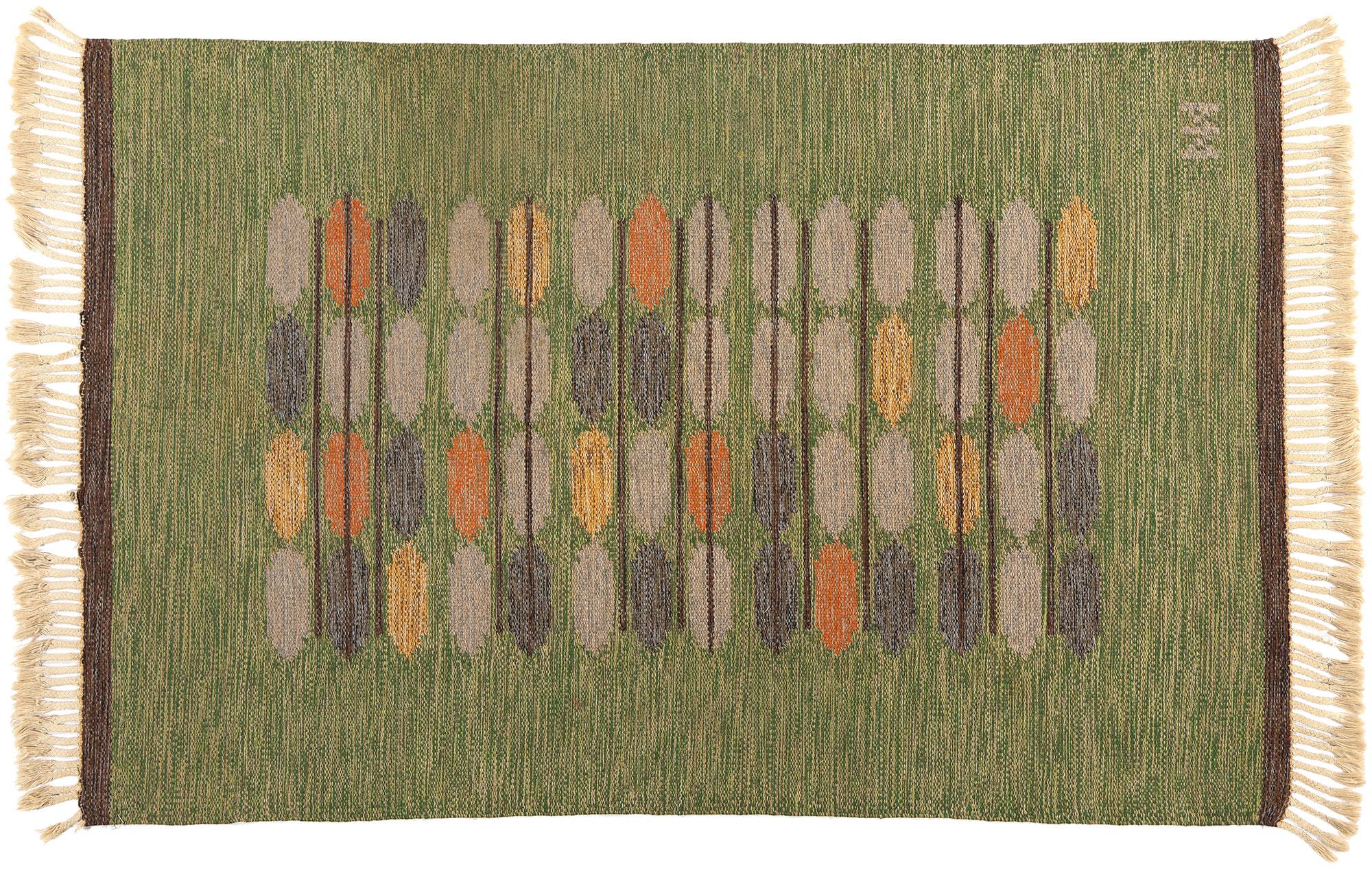 1950's Nils Nilsson Swedish Green Scandinavian Finnish Röllakan Carpet For Sale 5
