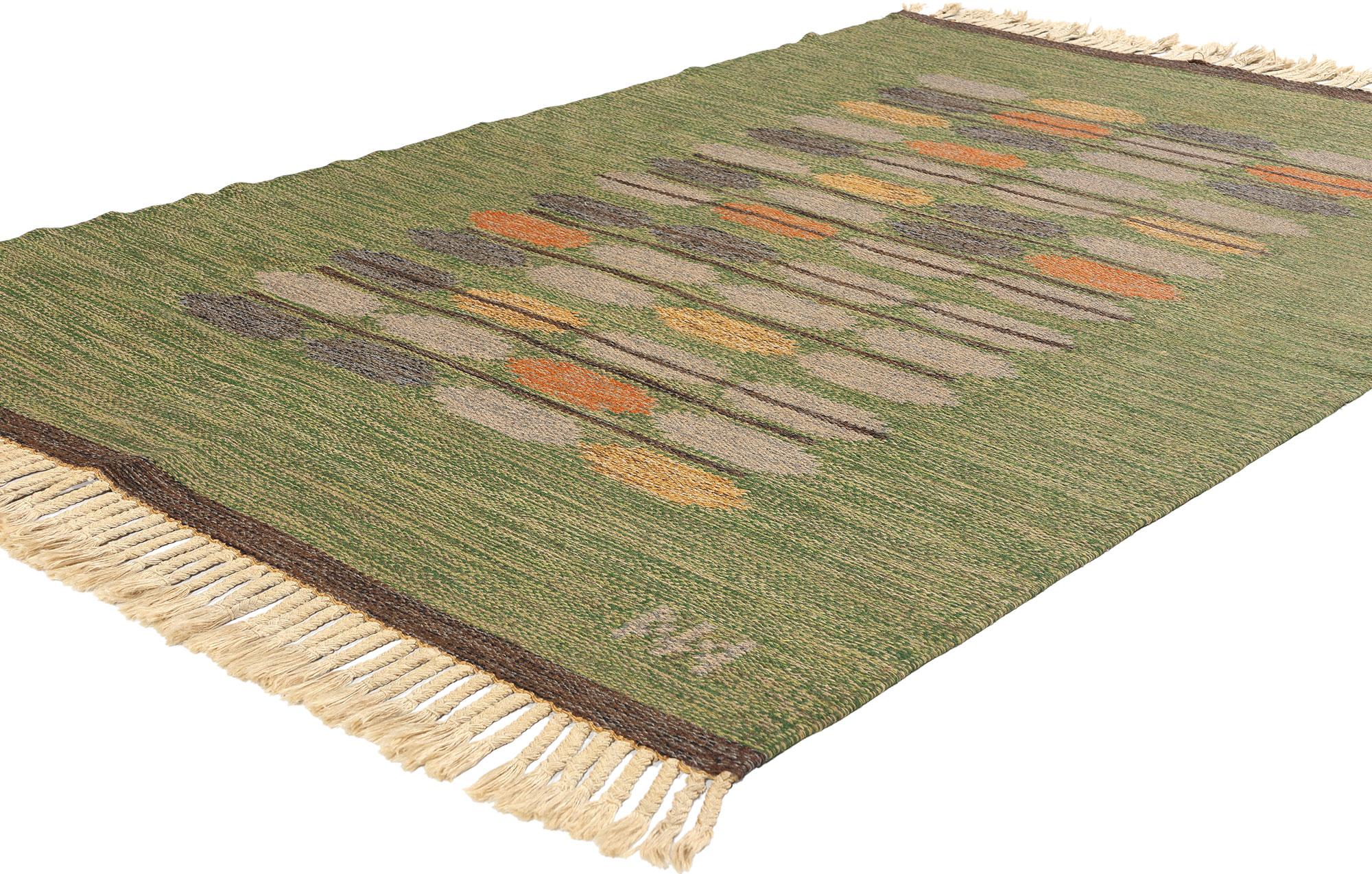 78825 Nils Nilsson Vintage Finnish Rollakan Rug, 04'05 x 06'10. Handwoven wool Nils Nilsson vintage Finnish rollakan rugs from Alestalon Mattokutomo are notable for their high-quality craftsmanship and intricate designs. Made from handwoven wool,