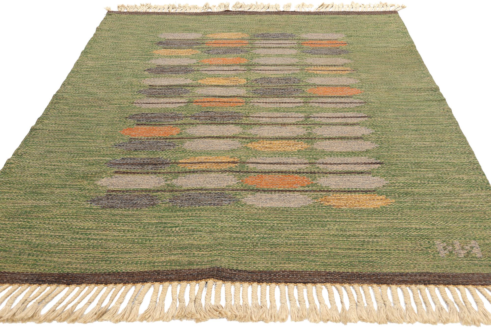 Bohemian 1950's Nils Nilsson Swedish Green Scandinavian Finnish Röllakan Carpet For Sale