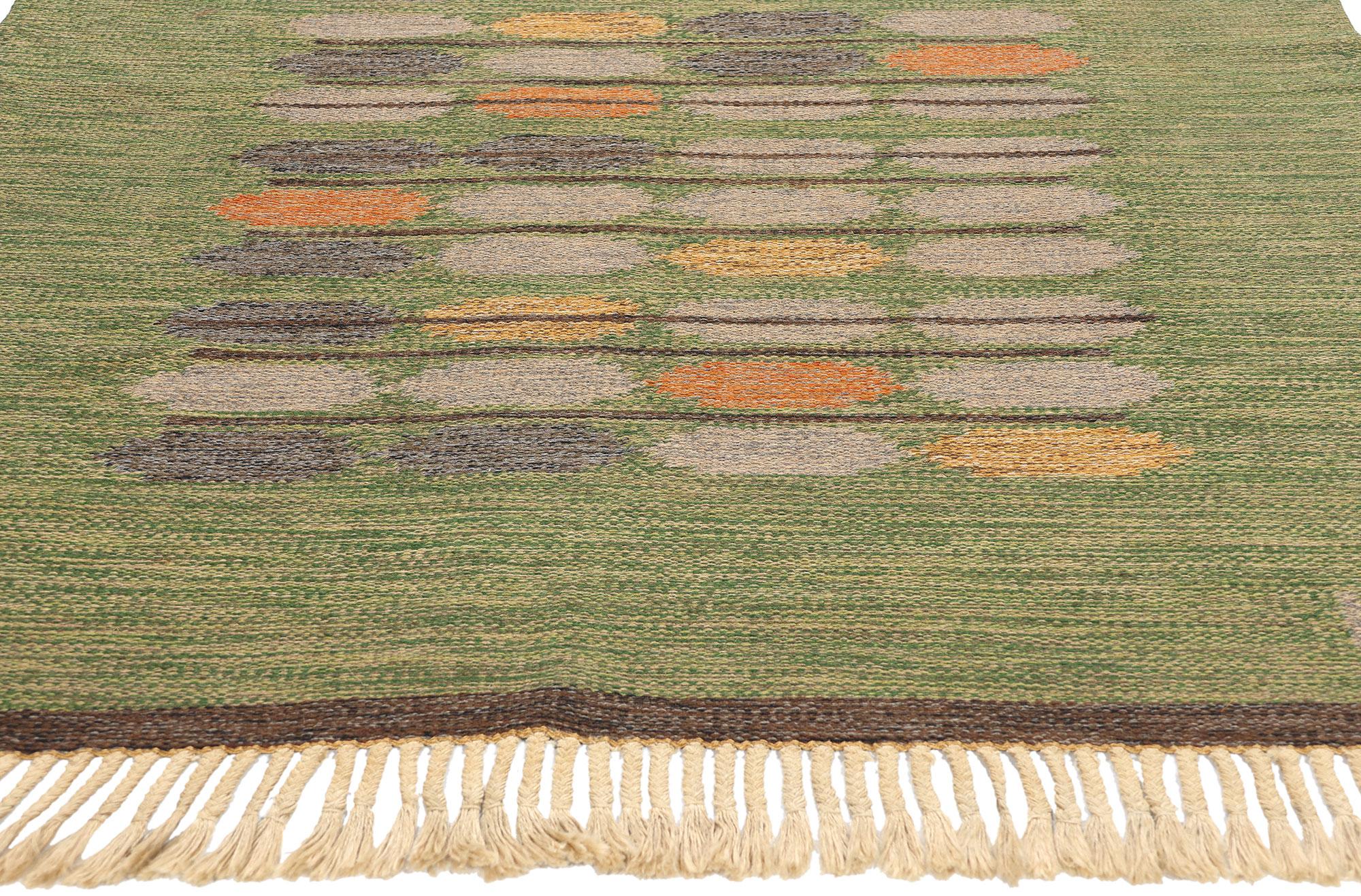 Hand-Woven 1950's Nils Nilsson Swedish Green Scandinavian Finnish Röllakan Carpet For Sale