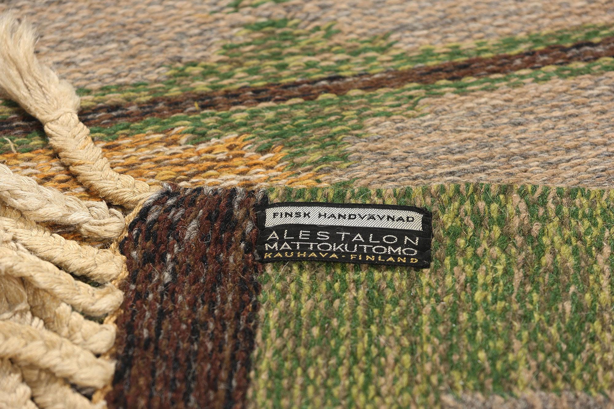 Wool 1950's Nils Nilsson Swedish Green Scandinavian Finnish Röllakan Carpet For Sale