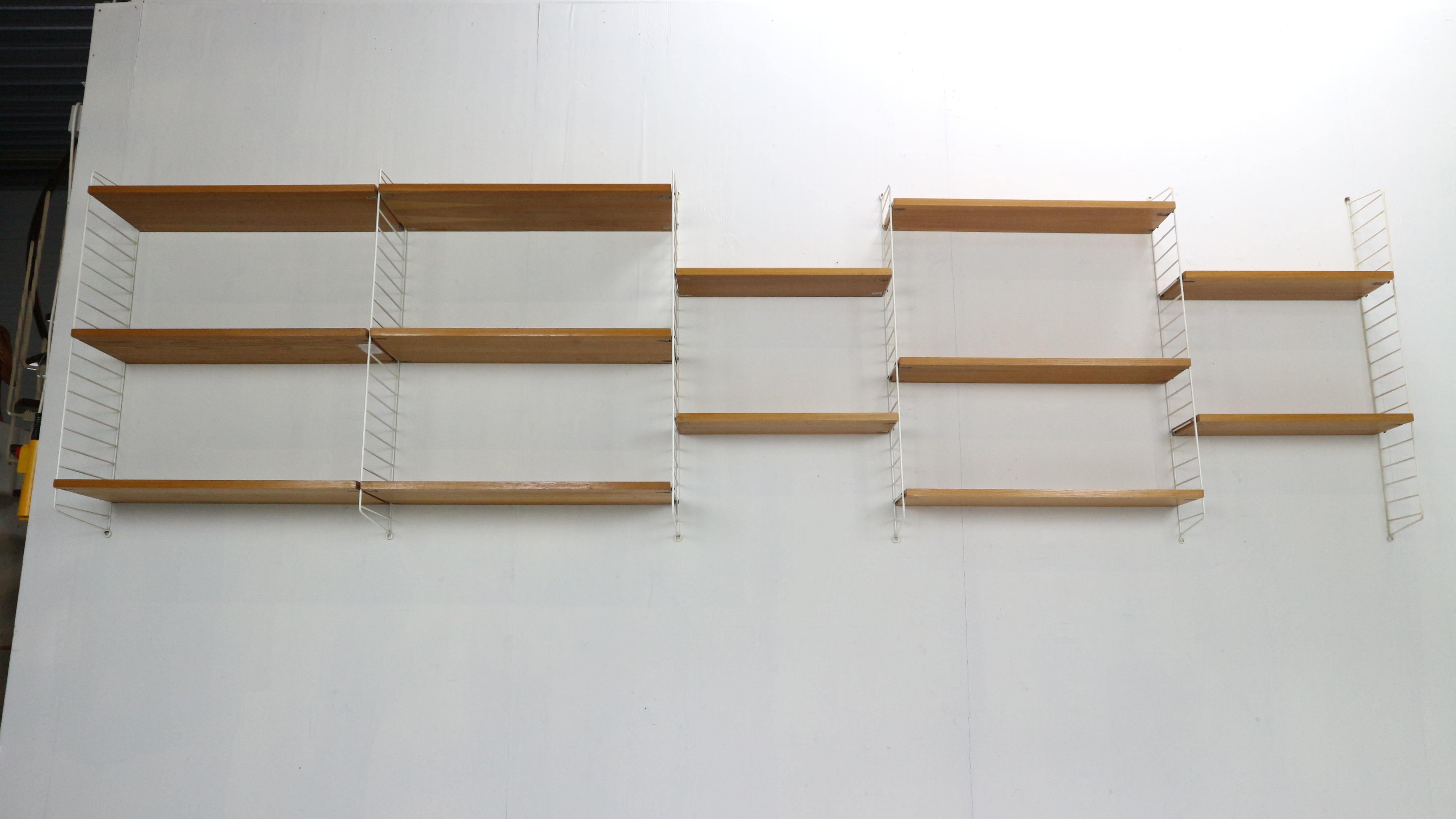 Mid-20th Century Nils Nisse Strinning Shelving System/ Wall Unit for String Design, 1960s, Sweden