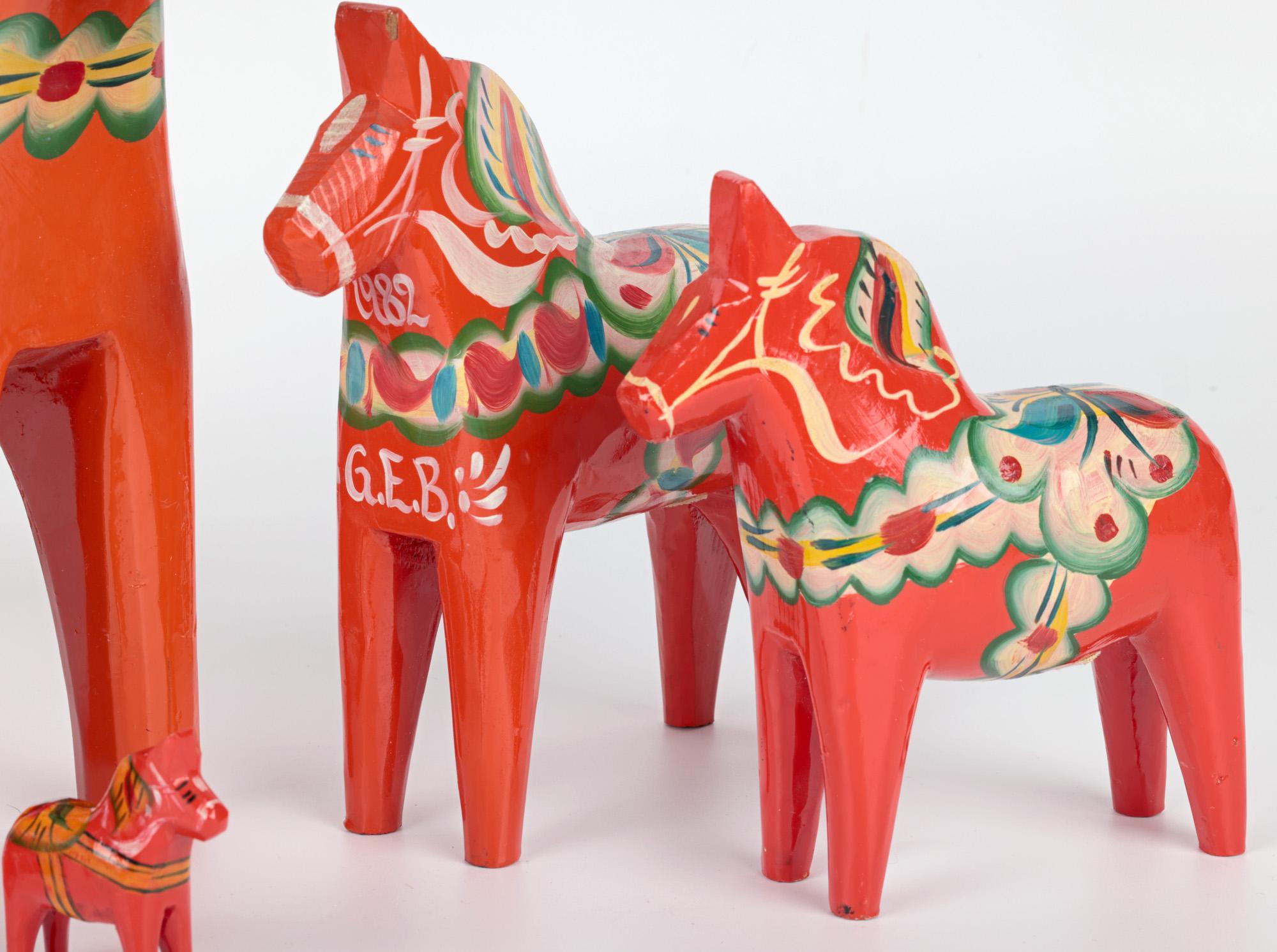 Nils Olsson Swedish Mid-Century Graduated Set Hand Painted Wooden Horses  For Sale 7