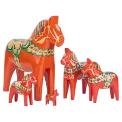 Nils Olsson Swedish Mid-Century Graduated Set Hand Painted Wooden Horses