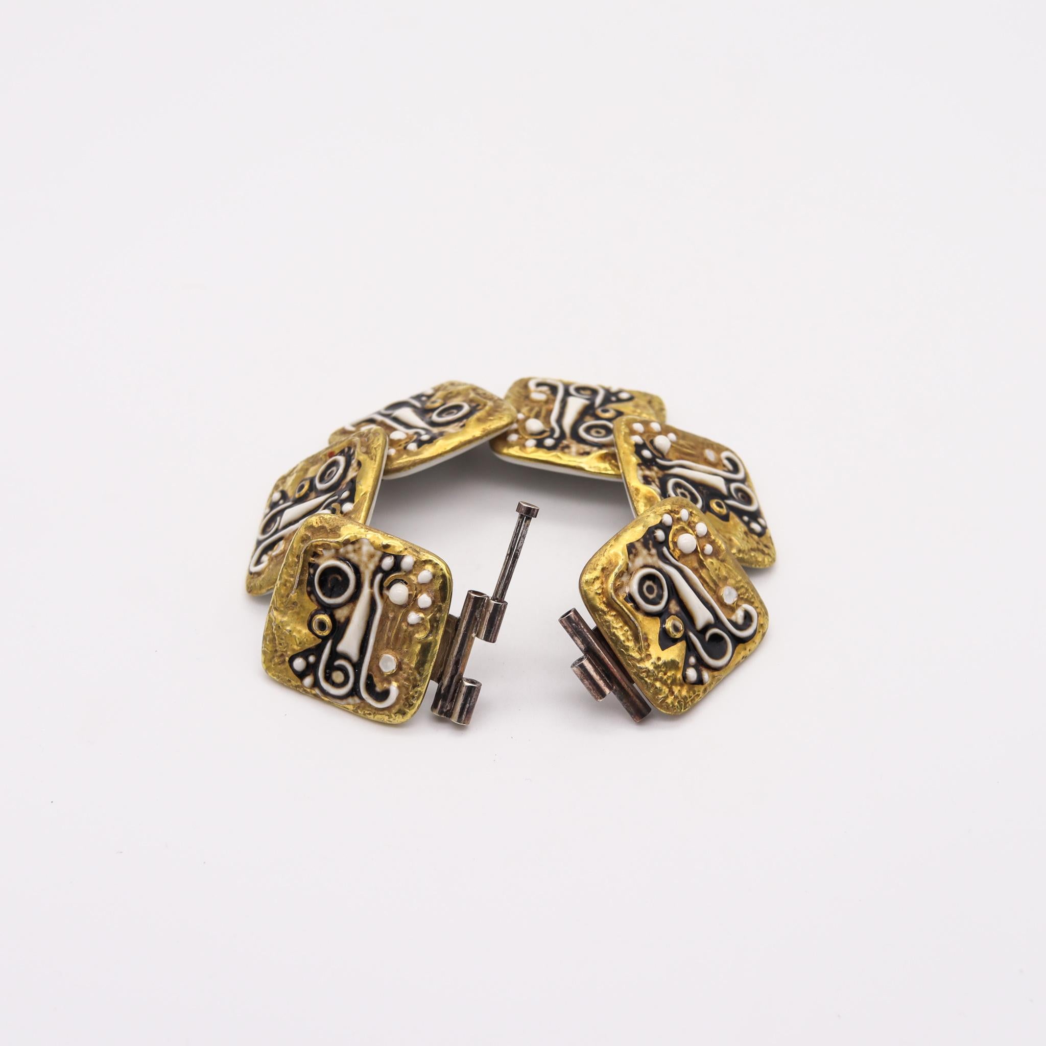 Nils Thorsson 1968 for Anton Michelsen Abstract Porcelain Bracelet in Sterling In Excellent Condition For Sale In Miami, FL