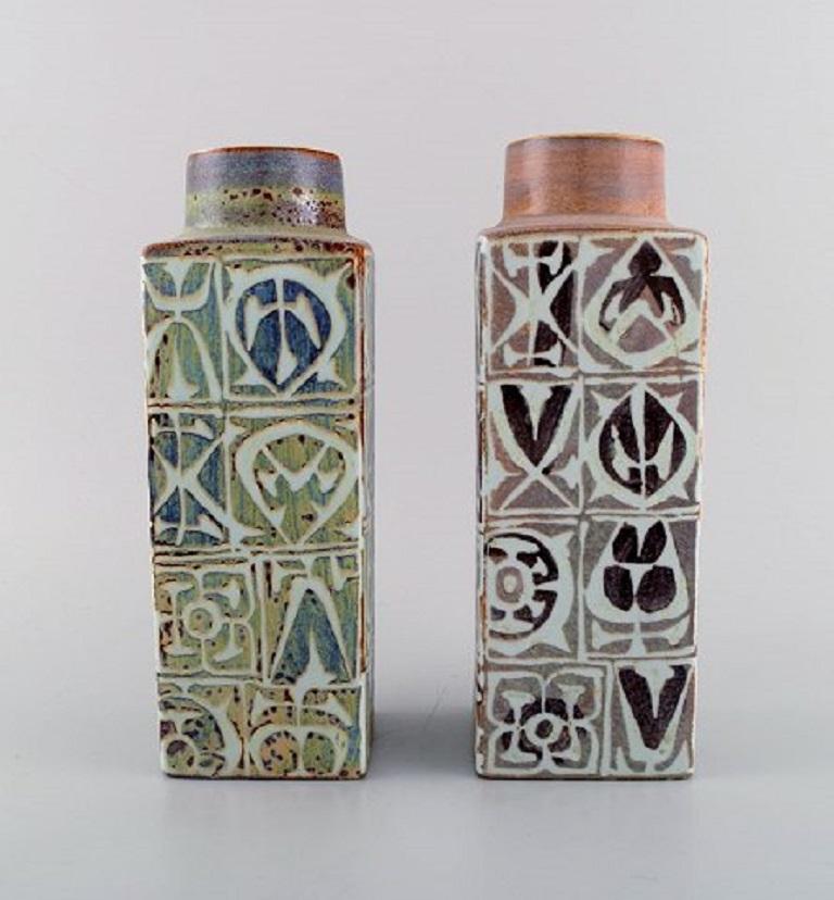 Scandinavian Modern Nils Thorsson and Johanne Gerber for Aluminia, Royal Copenhagen, Two Baca Vases