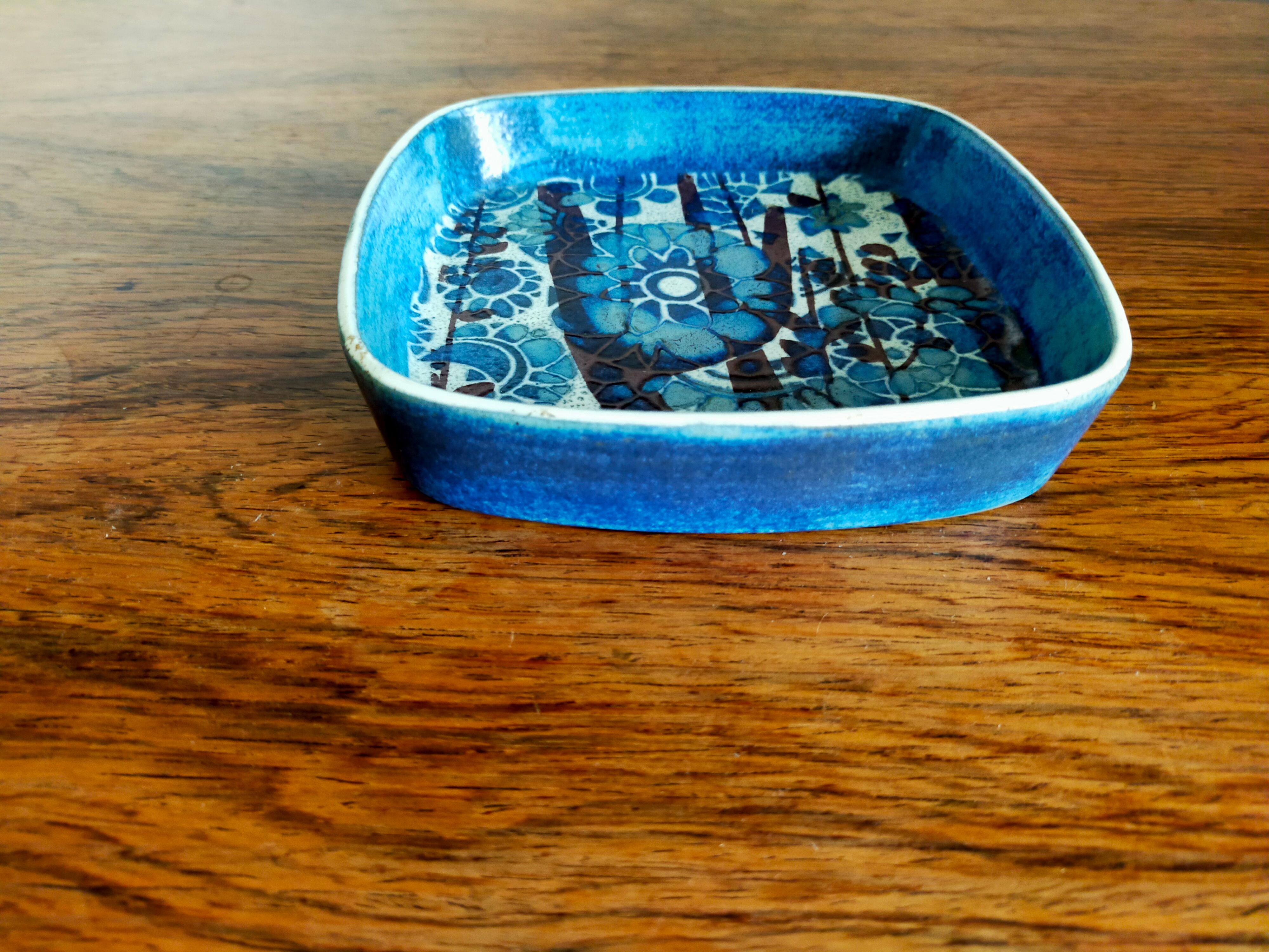 Scandinavian Modern Nils Thorsson Blue Baca Series for Royal Copenhagen Faience Bowl For Sale