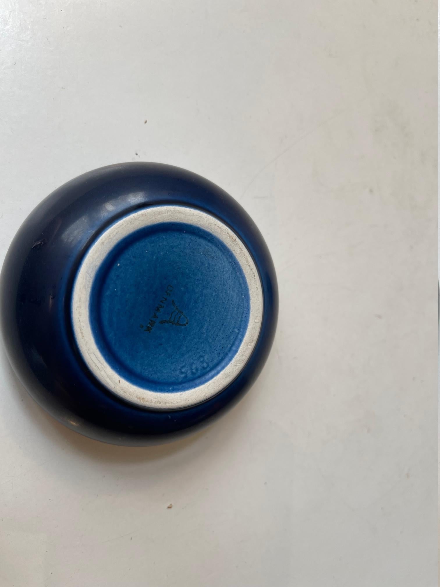 Danish Nils Thorsson Blue Faience Trinket Jar for Aluminia, 1950s For Sale