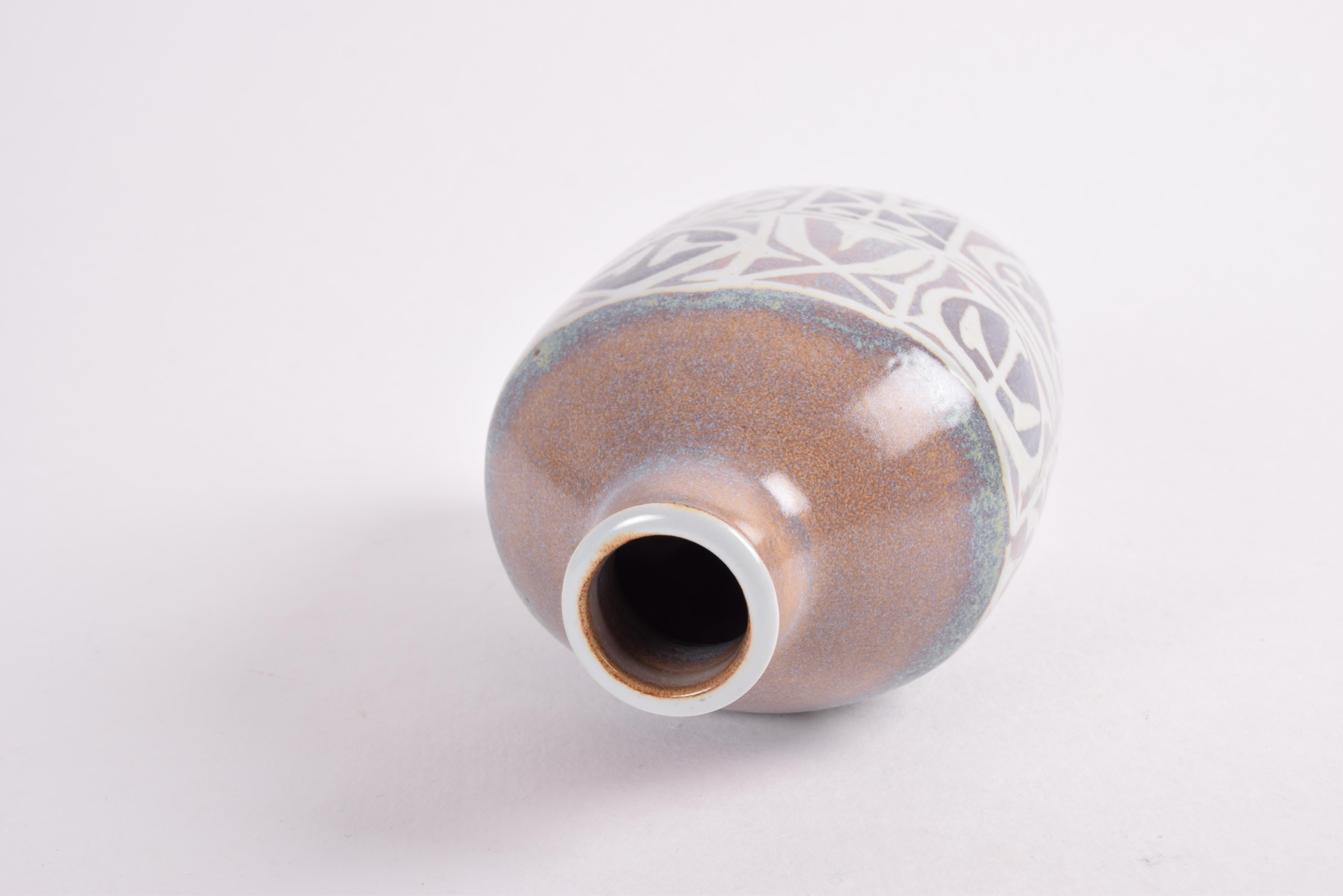 Nils Thorsson for Aluminia Baca Flask Vase Abstract Decor, Danish Ceramic, 1960s For Sale 3
