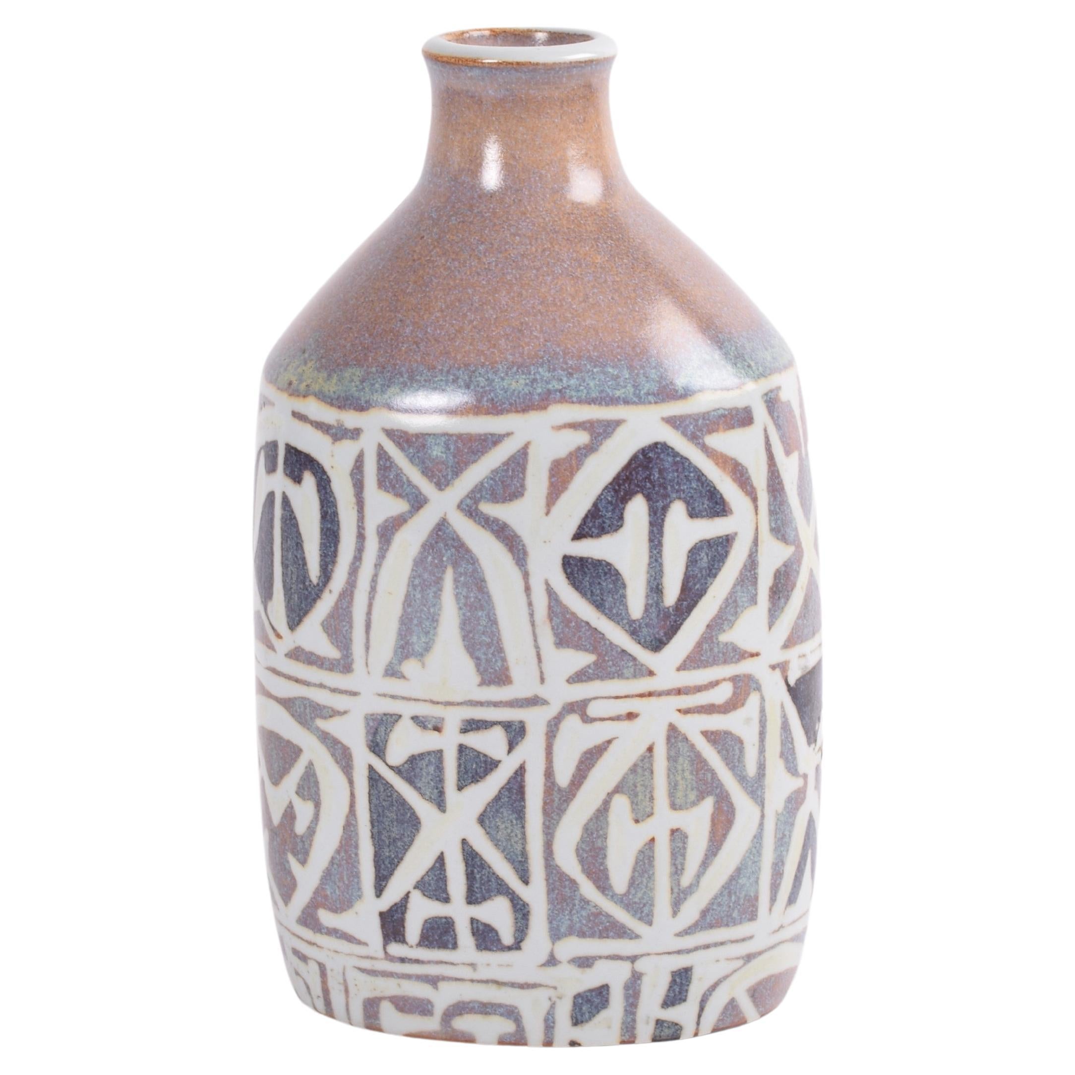 Nils Thorsson für Aluminia Baca, Flask-Vase, abstraktes Dekor, dänische Keramik, 1960er-Jahre