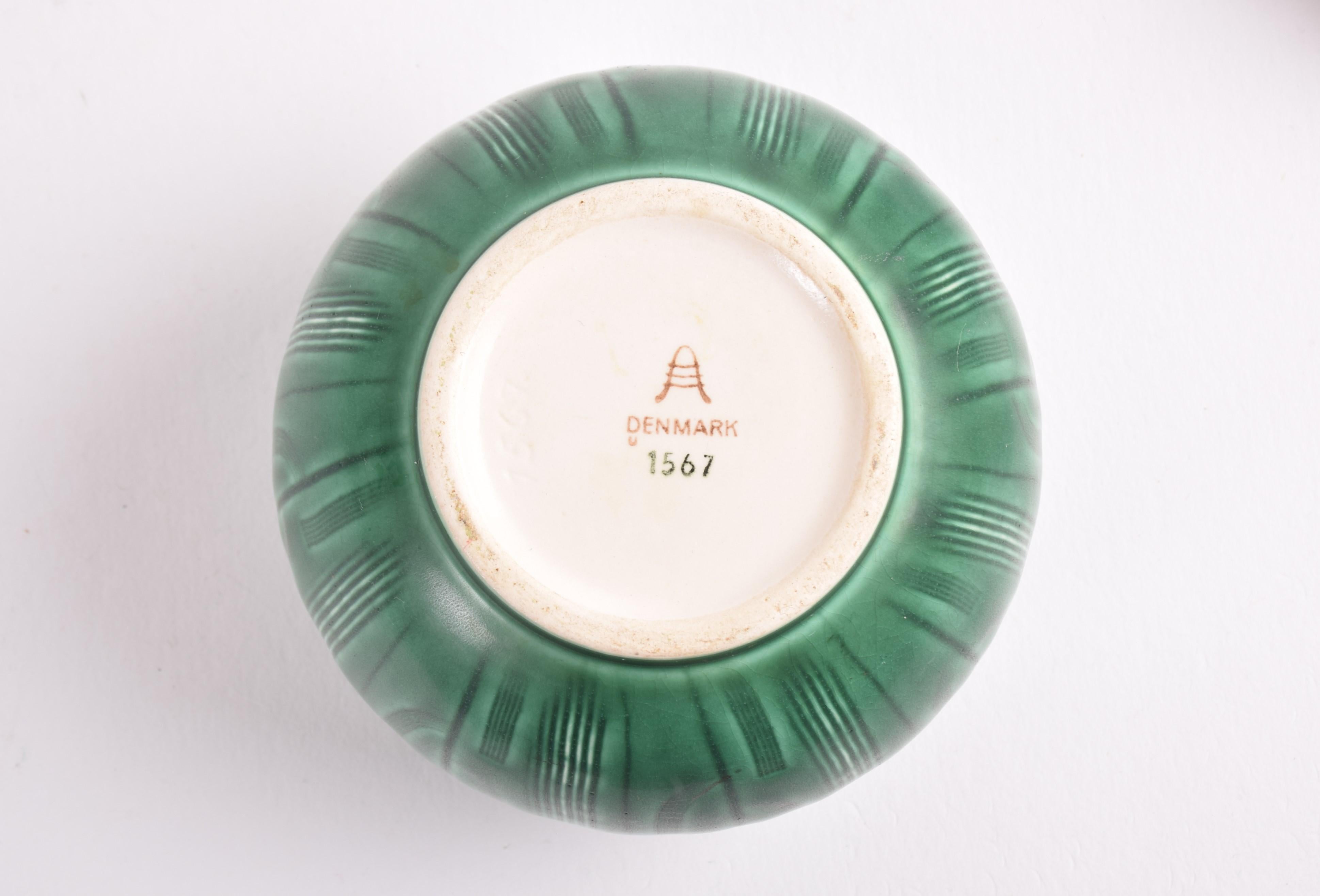 Ceramic Nils Thorsson for Aluminia Green Solbjerg Vase Ball Shape, Danish Art Deco 1930s For Sale