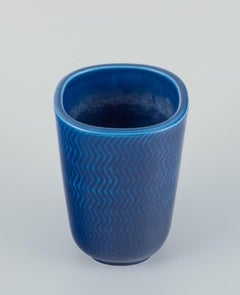 Nils Thorsson for Aluminia. "Marselis" faience vase in deep blue glaze.