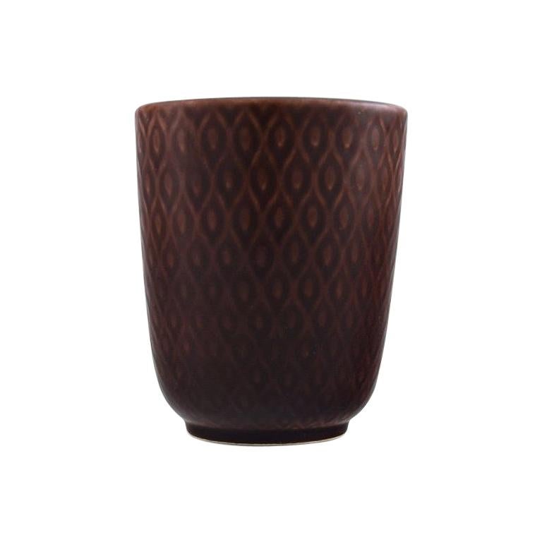 Nils Thorsson for Aluminia, "Marselis" Faience Vase with Geometric Pattern For Sale