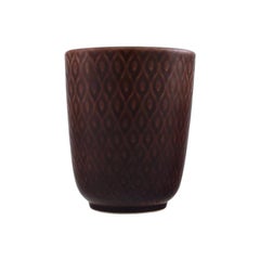 Retro Nils Thorsson for Aluminia, "Marselis" Faience Vase with Geometric Pattern