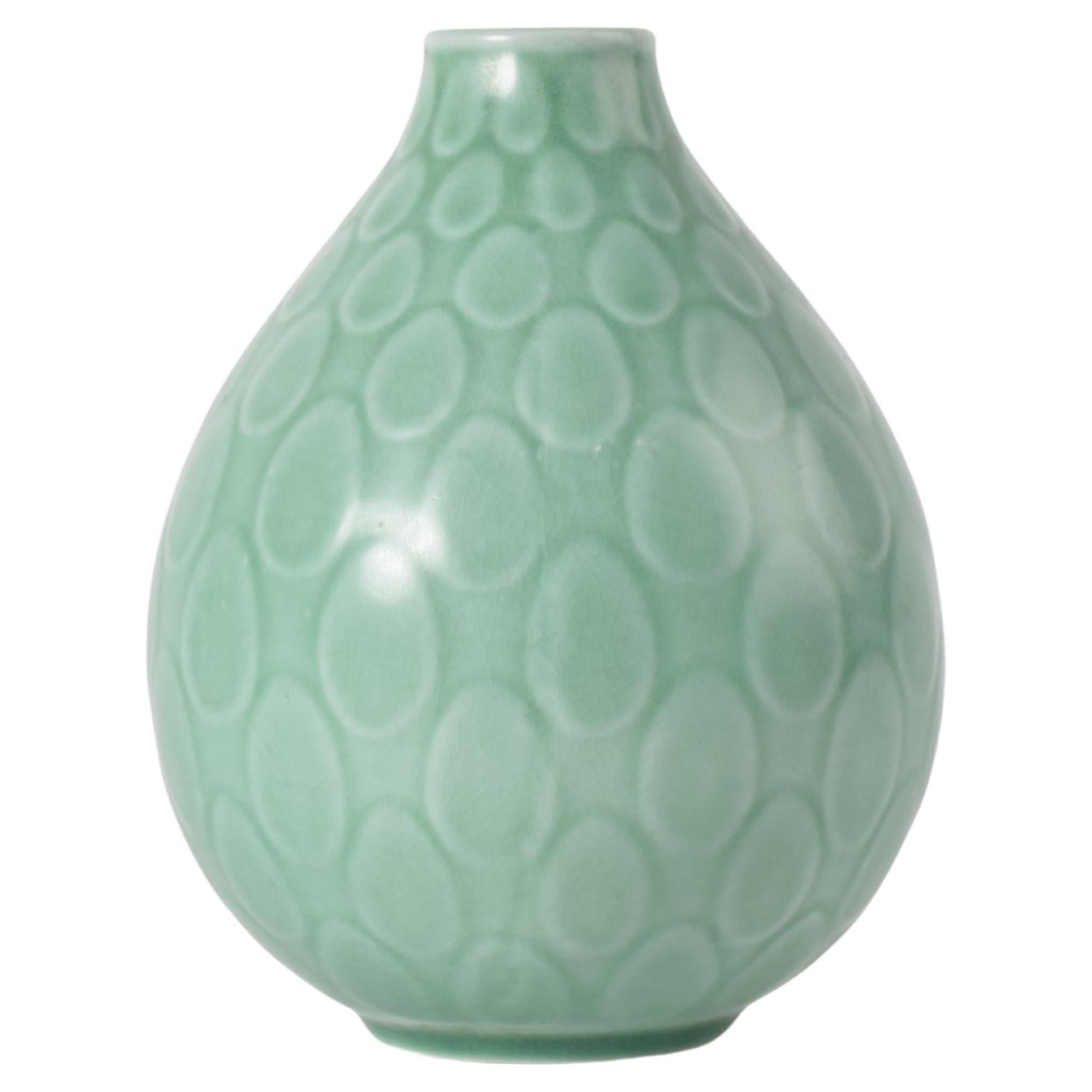 Nils Thorsson for Aluminia "Marselis" Vase Green Glaze, Denmark 1950s For Sale