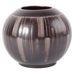 Nils Thorsson for Aluminia Solbjerg Vase Ball Shape Brown, Danish Art Deco 1930s
