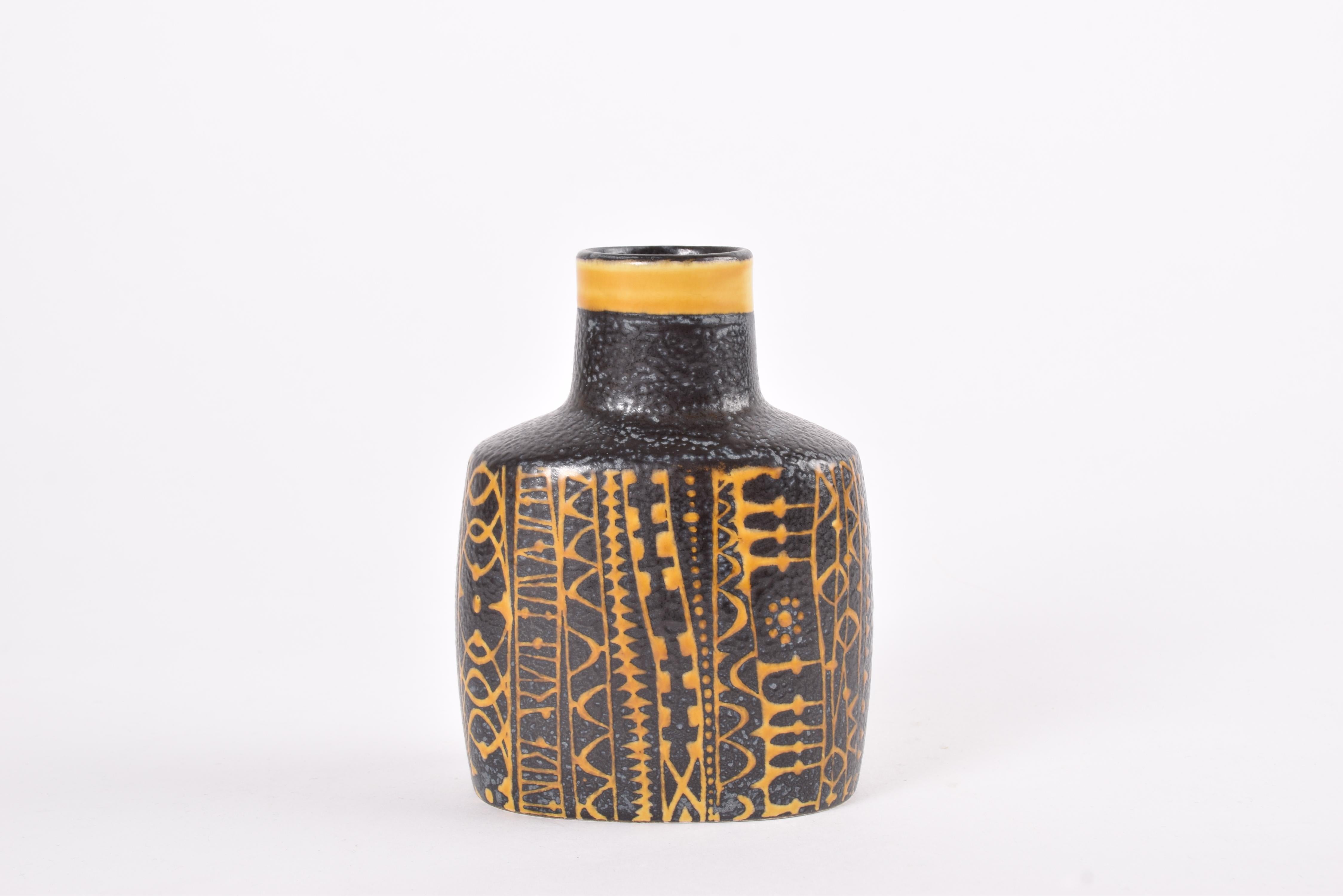 Scandinavian Modern Nils Thorsson for Royal Copenhagen Baca Flask Vase Black Yellow, Danish 1970s For Sale