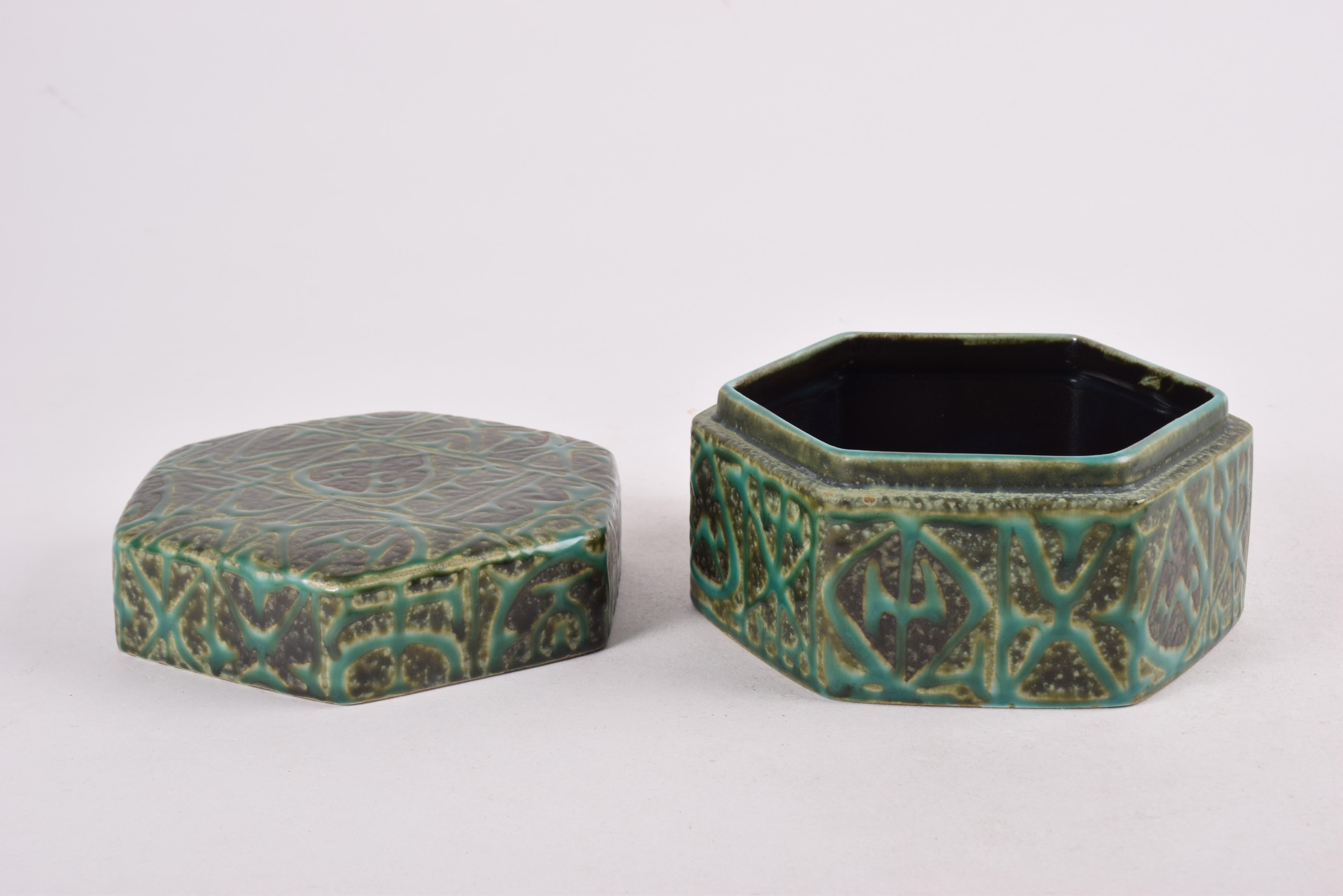 Mid-20th Century Nils Thorsson for Royal Copenhagen Baca Green Lidded Bowl, Danish Ceramic 1960s
