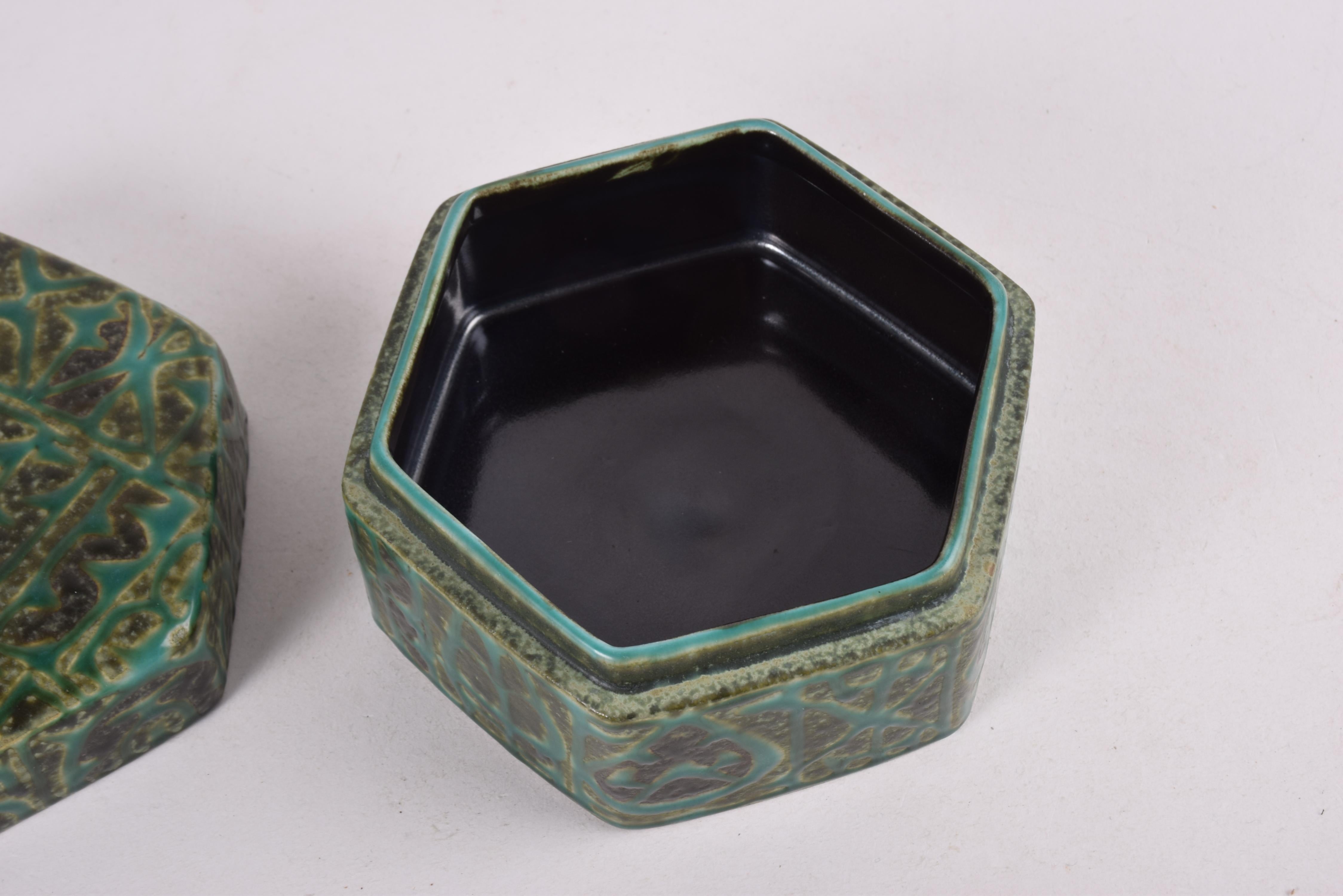 Nils Thorsson for Royal Copenhagen Baca Green Lidded Bowl, Danish Ceramic 1960s 1