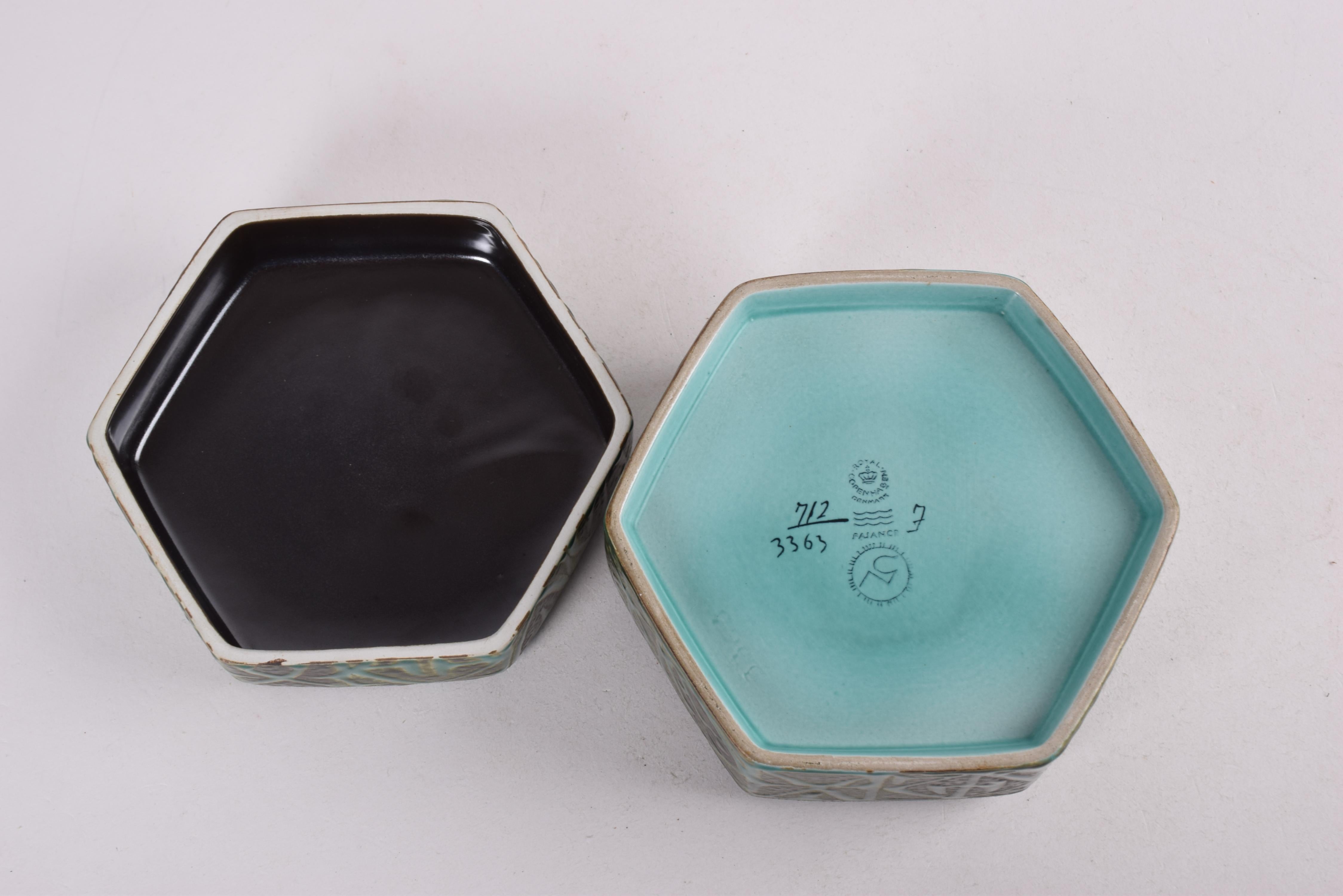Nils Thorsson for Royal Copenhagen Baca Green Lidded Bowl, Danish Ceramic 1960s 2