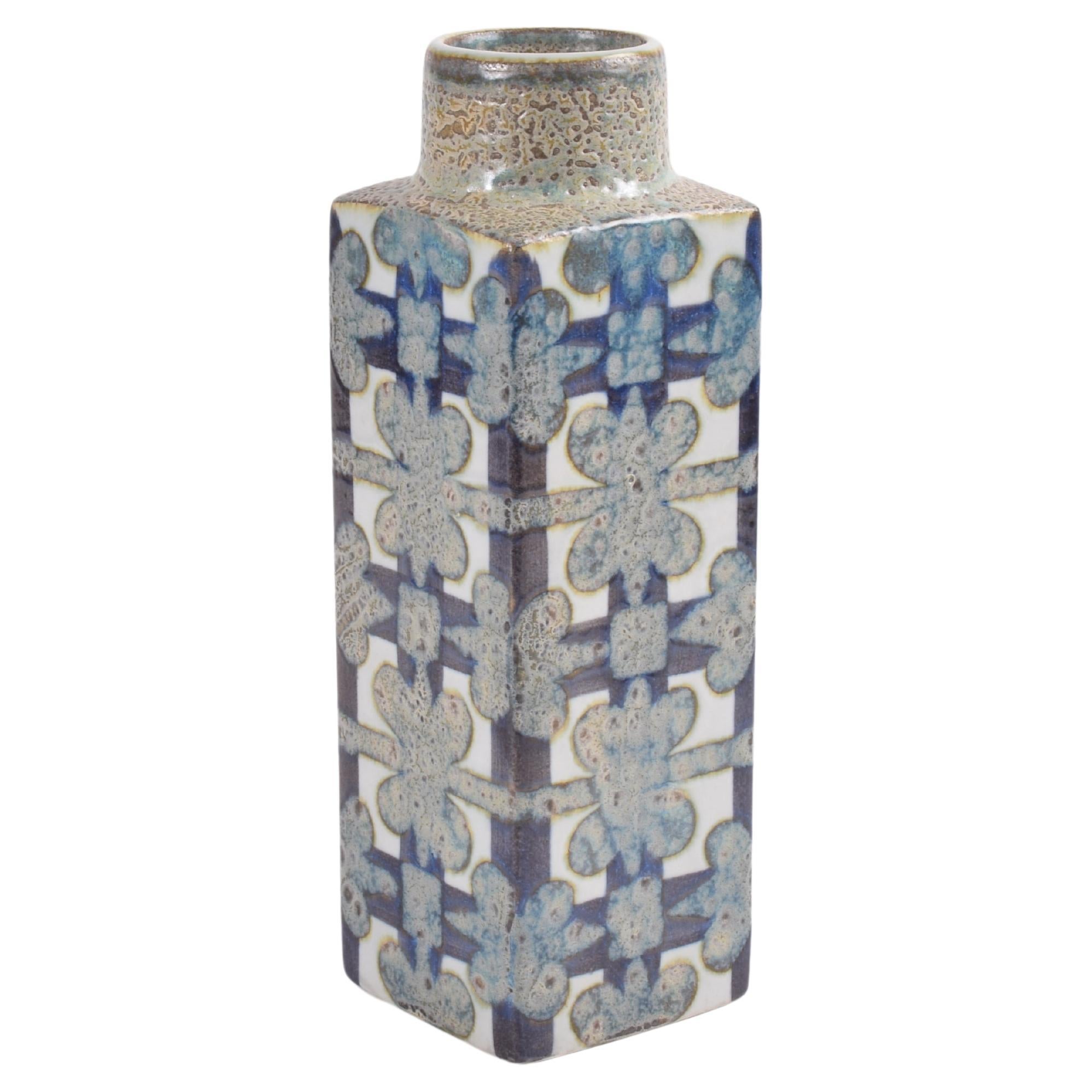 Nils Thorsson for Royal Copenhagen Baca Vase Blue White Ochre, Danish 1970s