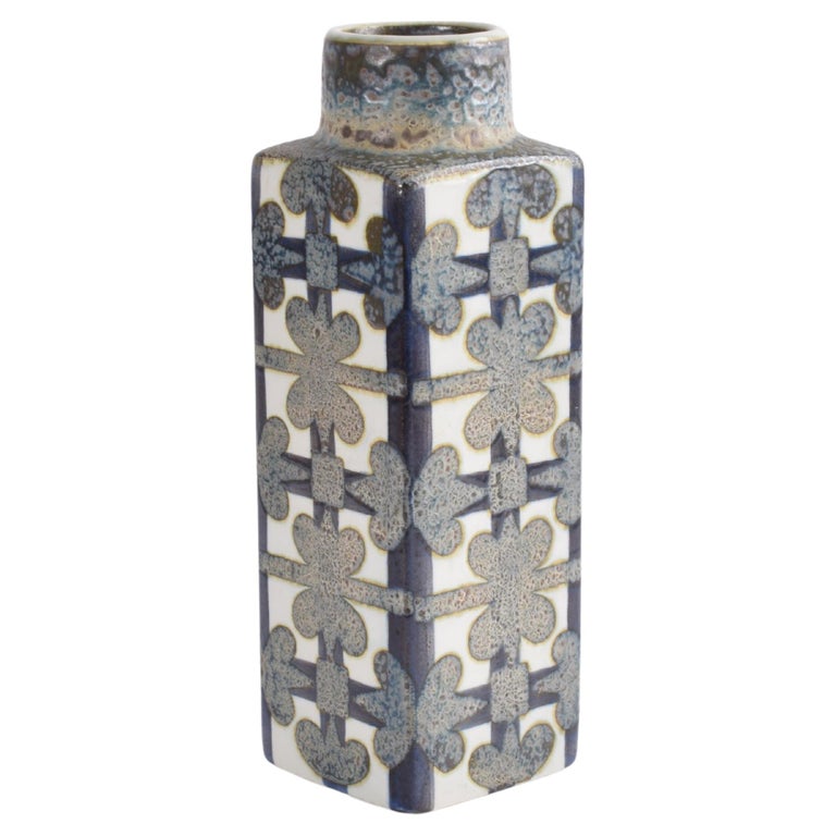 Nils Thorsson for Royal Copenhagen Baca Vase Blue White Ochre, Danish ...
