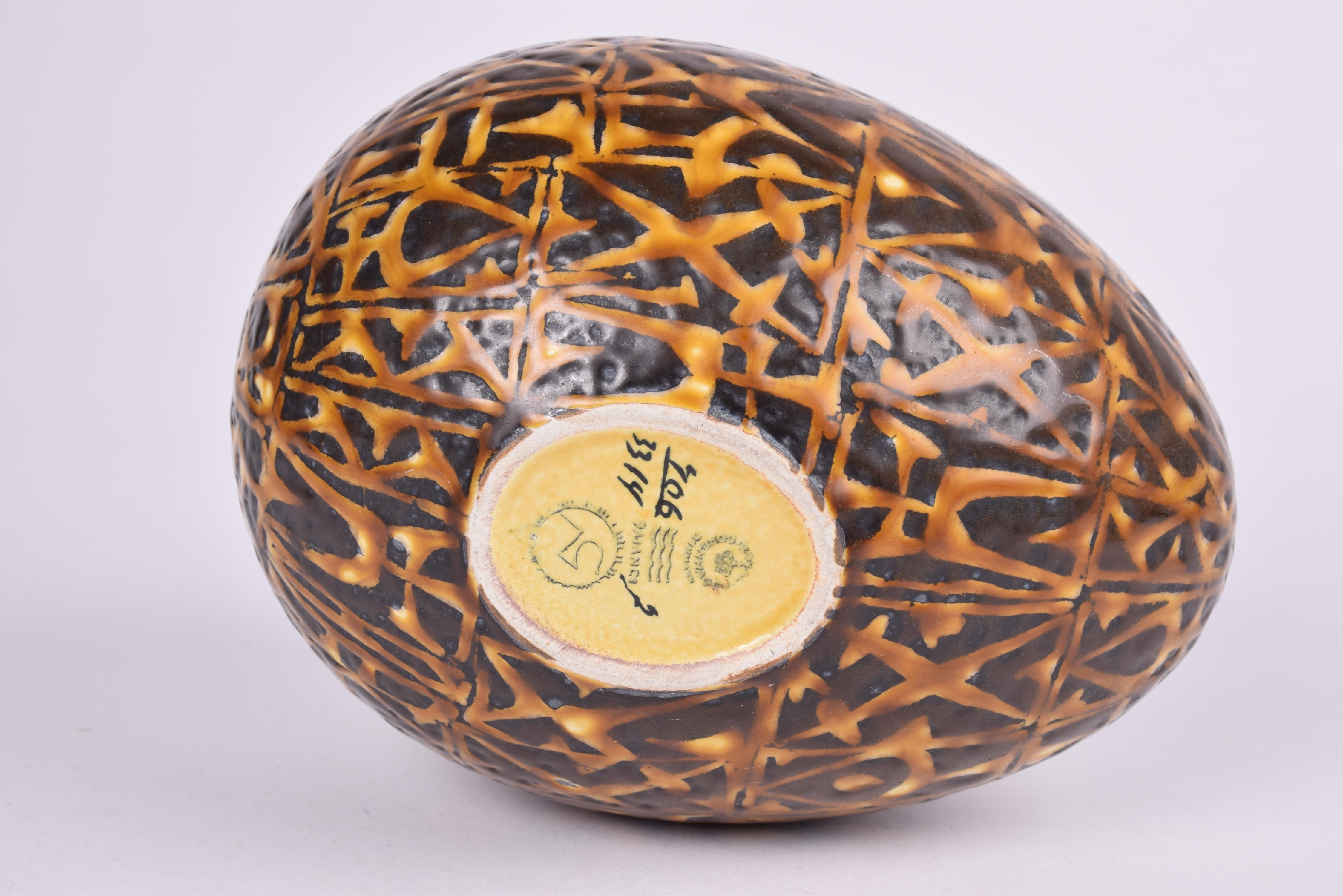 Nils Thorsson for Royal Copenhagen Baca Vase Egg Shape Black Yellow Danish 1970s For Sale 2