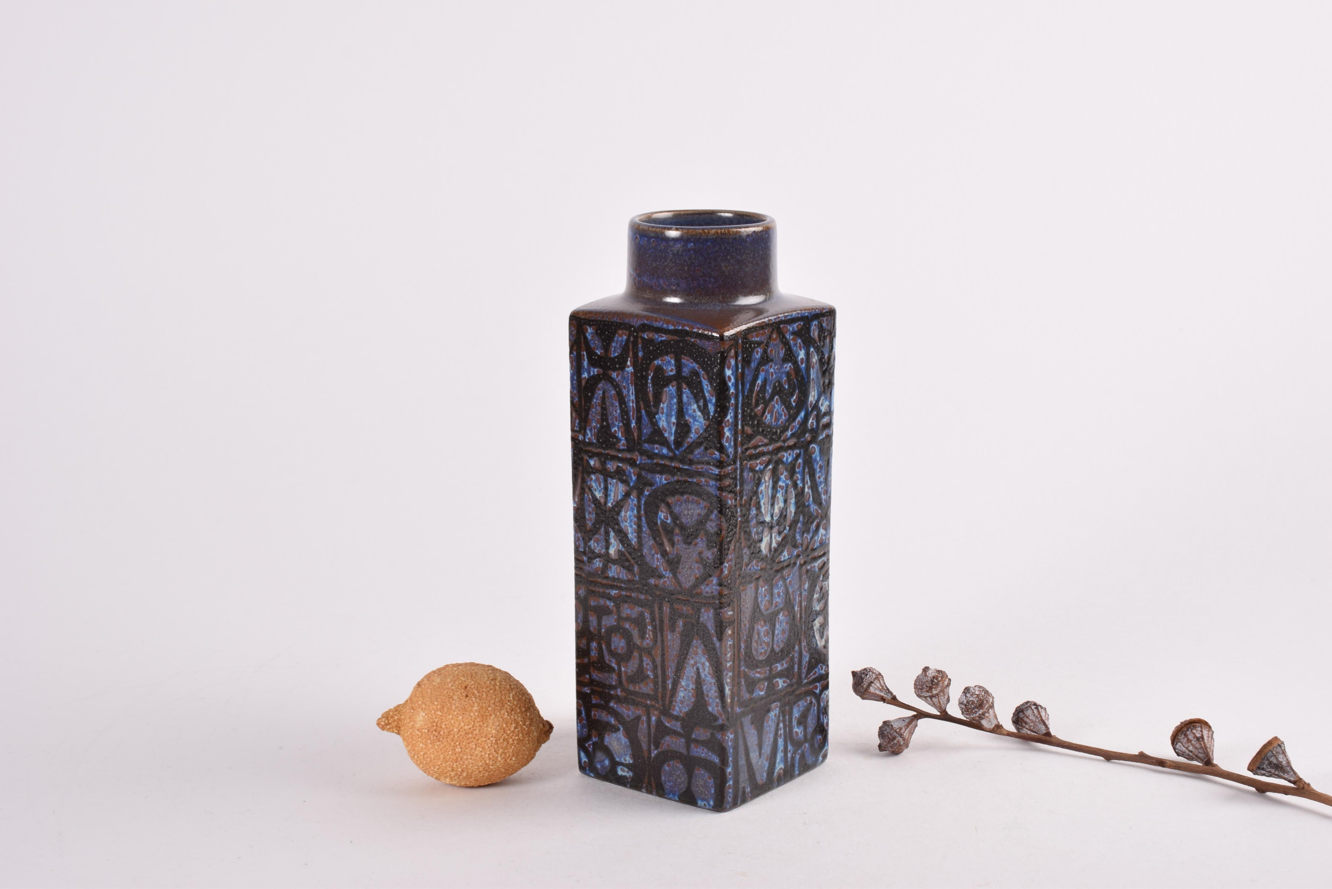 Scandinavian Modern Nils Thorsson for Royal Copenhagen Blue Baca Vase Abstract, Danish Ceramic 1970s For Sale