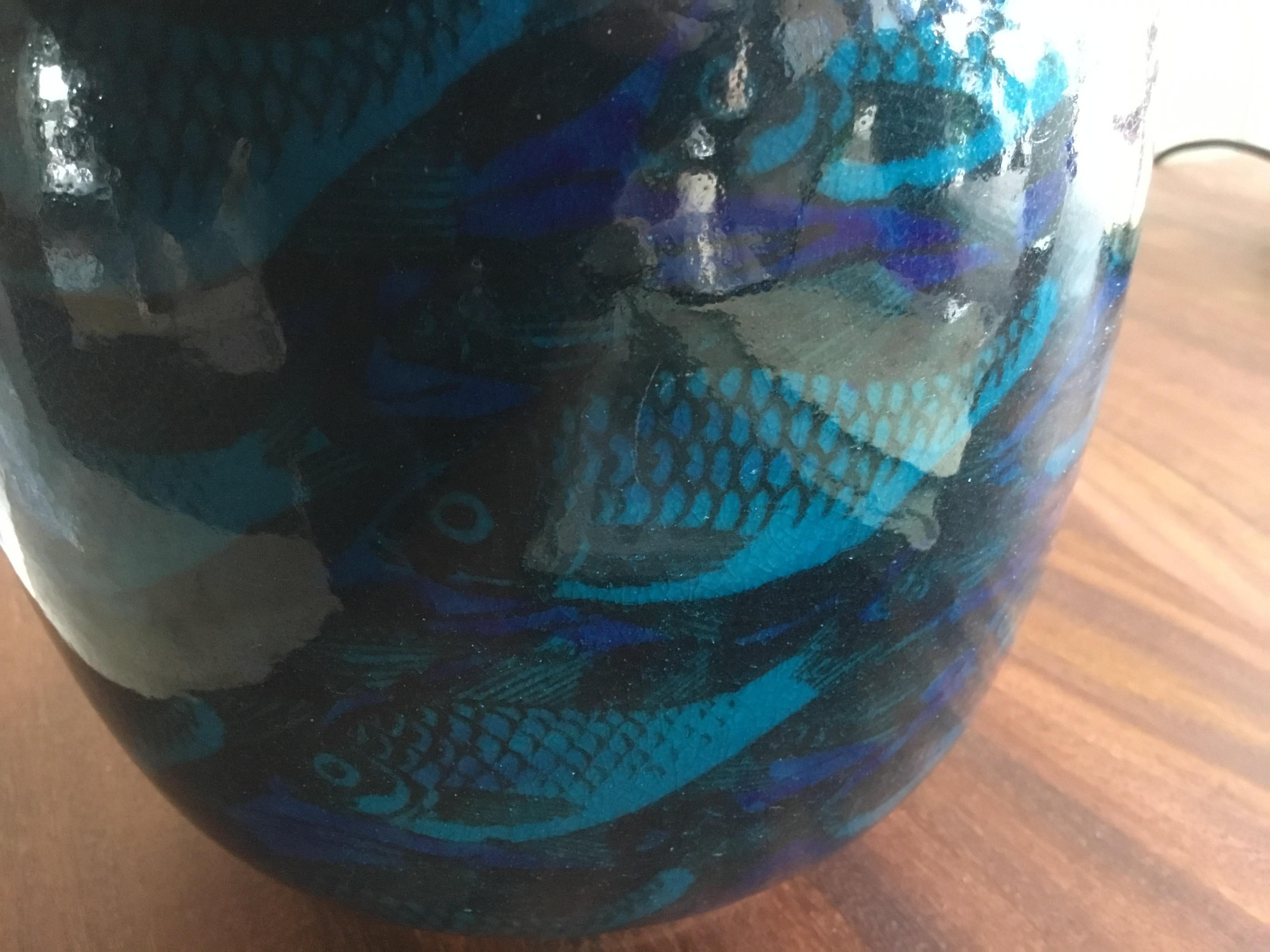 Nils Thorsson for Royal Copenhagen Blue Jar Vase with Fish Motifs Denmark 1961 For Sale 2