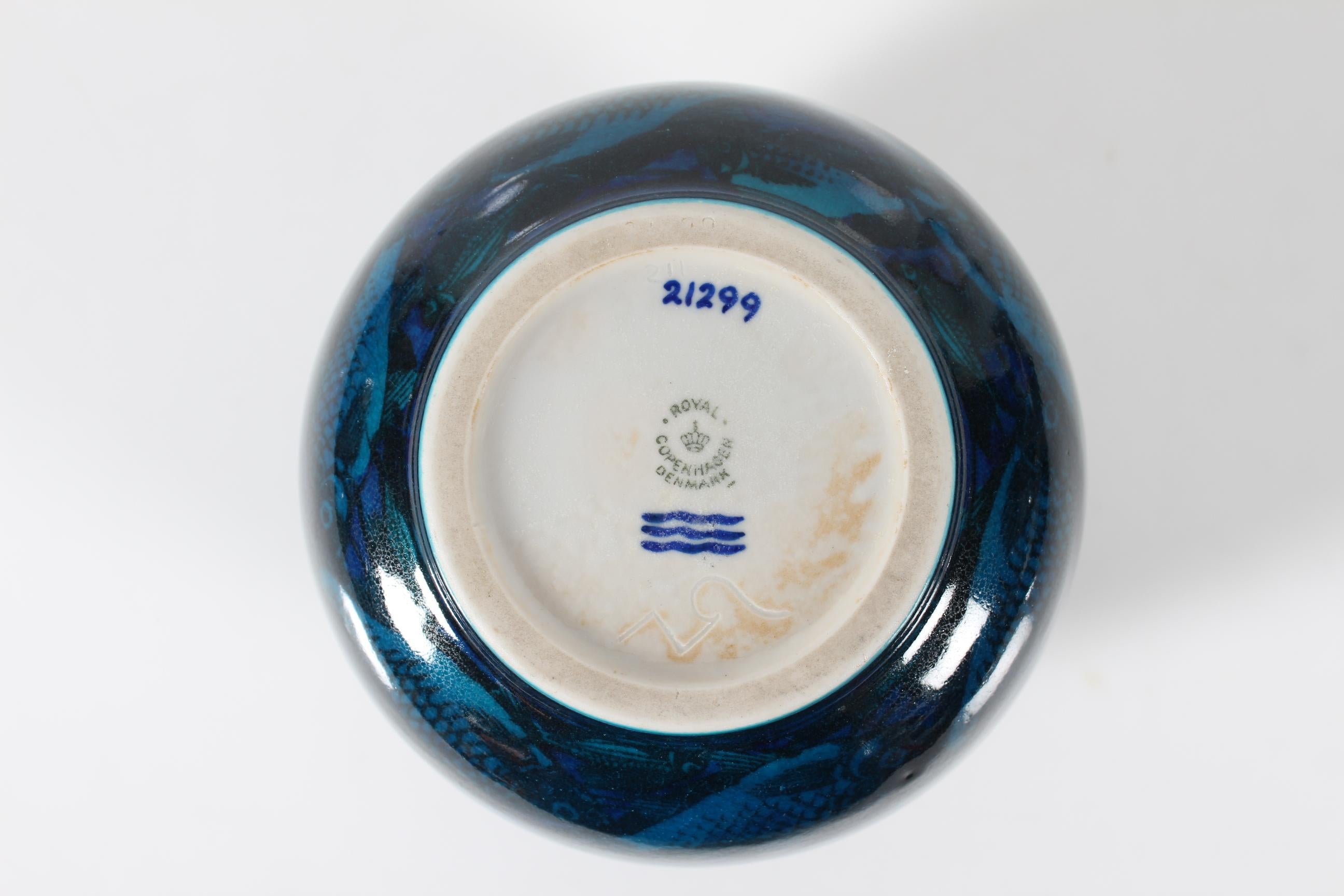 Mid-20th Century Nils Thorsson for Royal Copenhagen Blue Jar Vase with Fish Motifs Denmark 1961 For Sale
