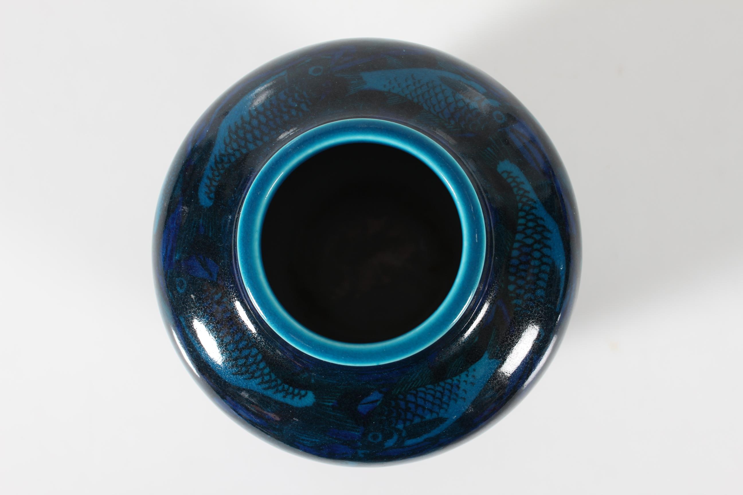 Stoneware Nils Thorsson for Royal Copenhagen Blue Jar Vase with Fish Motifs Denmark 1961 For Sale
