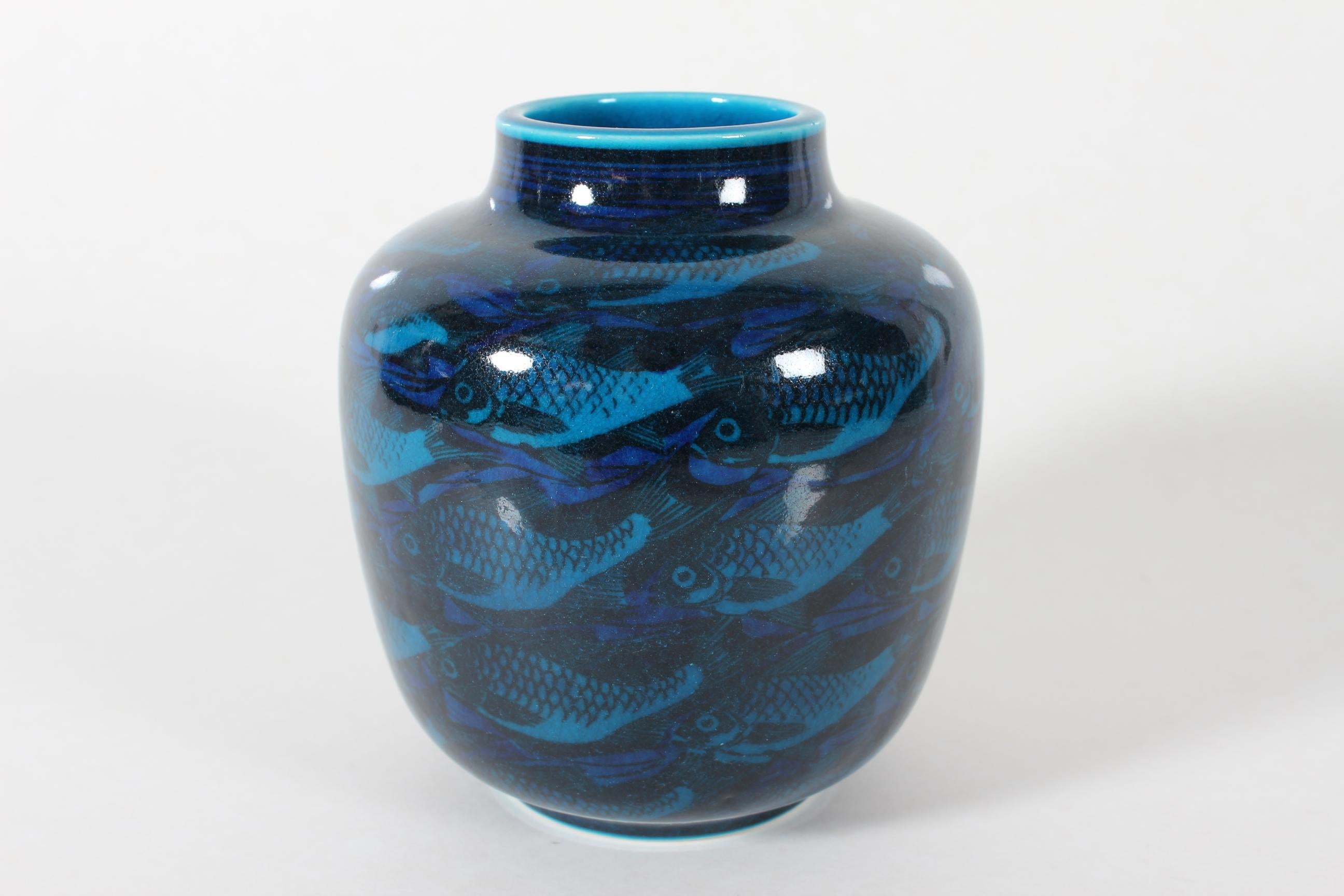 Nils Thorsson for Royal Copenhagen Blue Jar Vase with Fish Motifs Denmark 1961 For Sale 1